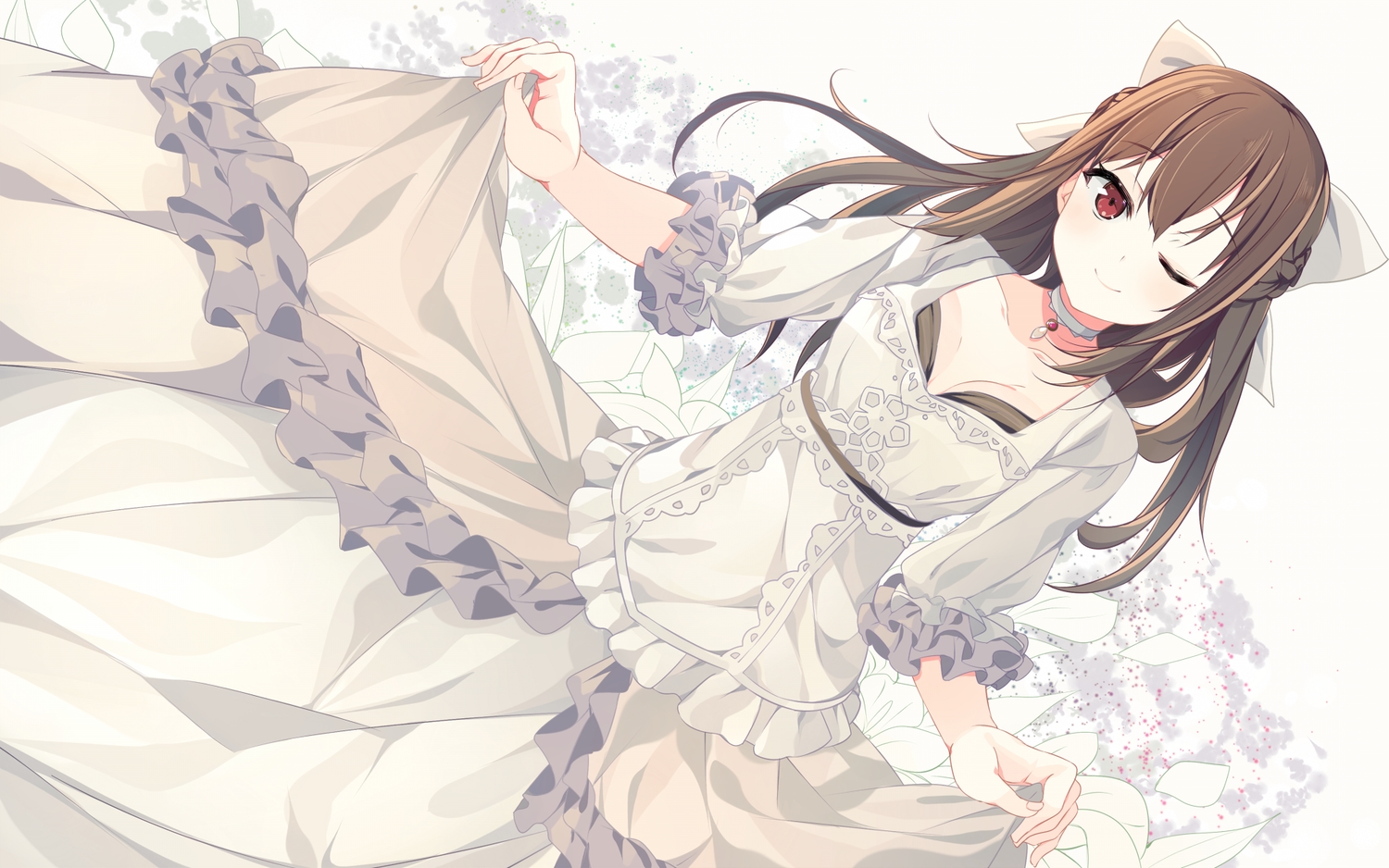 brown_hair, cube, dress, koi_suru_kanojo_no_bukiyou_na_butai, skirt, skirt_lift, tagme_(artist), togawa_mayuu