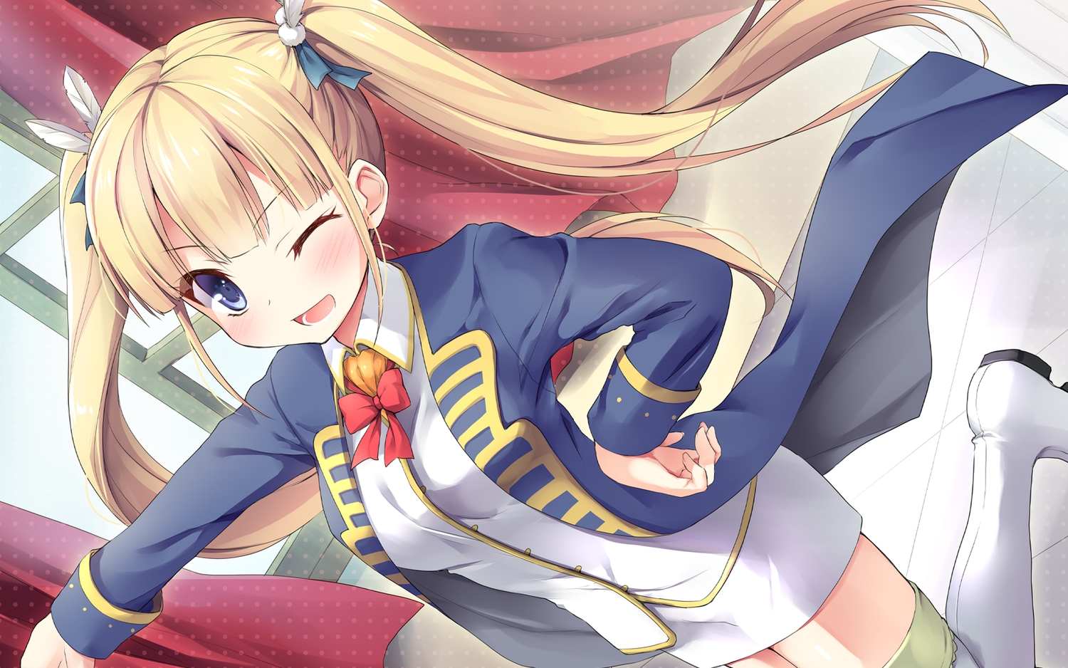 alice_third_macy, bankoku_ayuya, blonde_hair, blue_eyes, blush, boots, bow, cube
