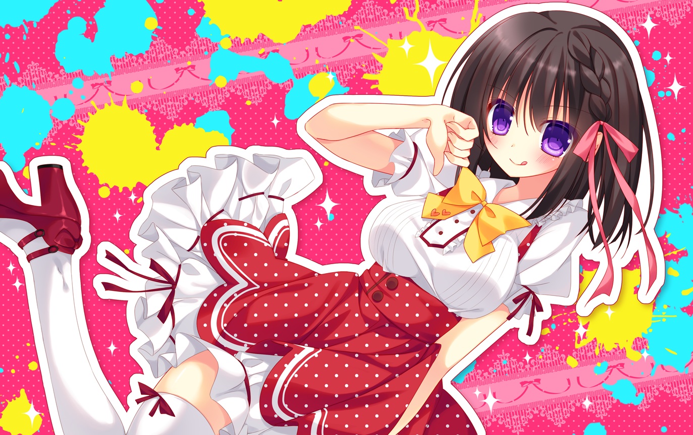 black_hair, blush, bow, braids, brown_hair, dress, long_hair, nakada_rumi