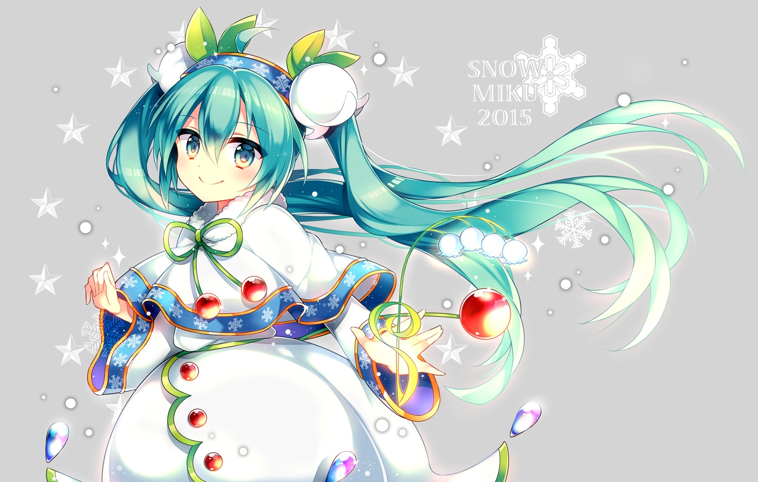 aqua_eyes, aqua_hair, gray, hatsune_miku, headdress, kurisu_sai, long_hair, twintails, vocaloid, yuki_miku