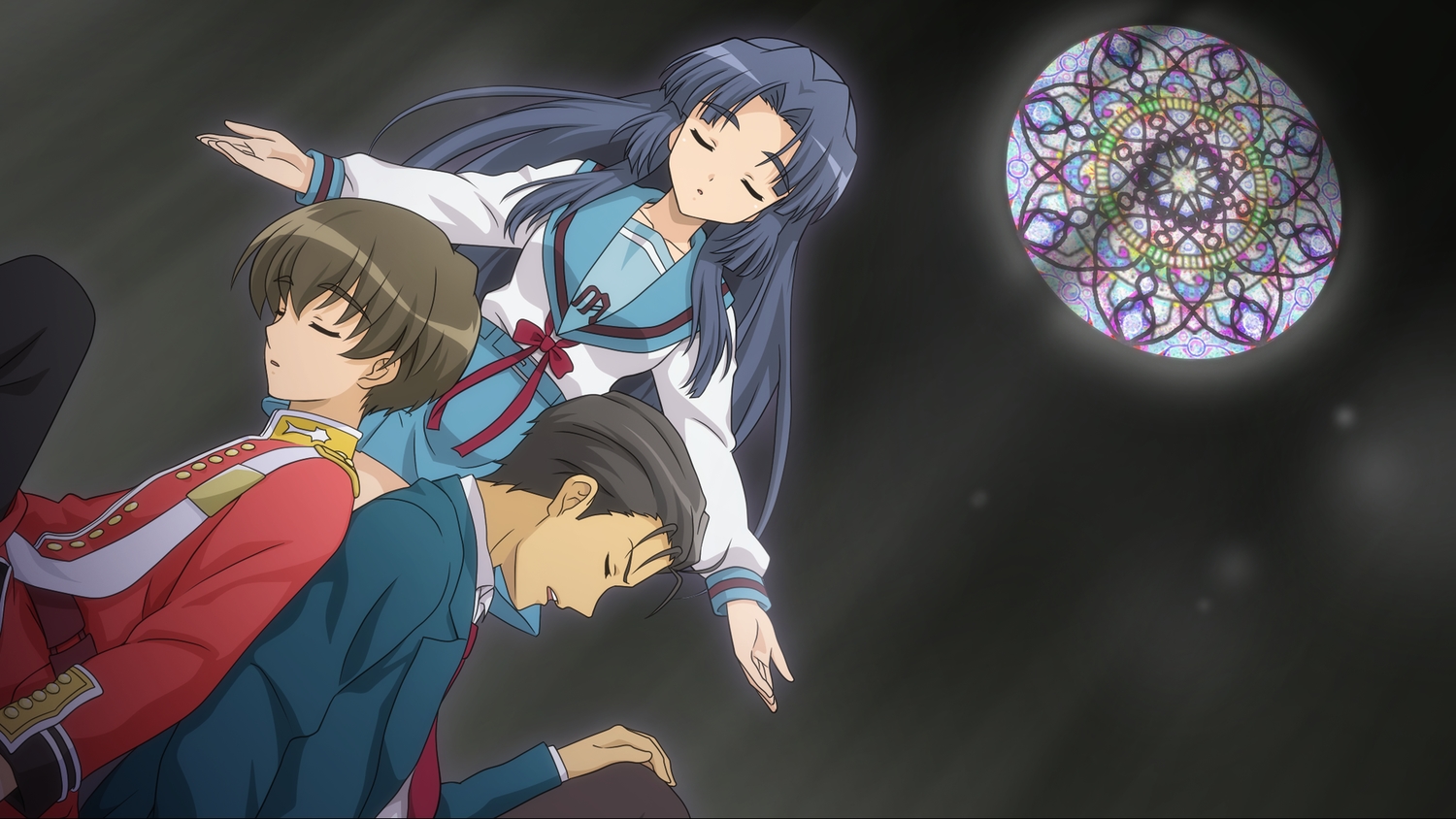 asakura_ryouko, blue_hair, brown_hair, game_cg, kunikida, long_hair, school_uniform, short_hair