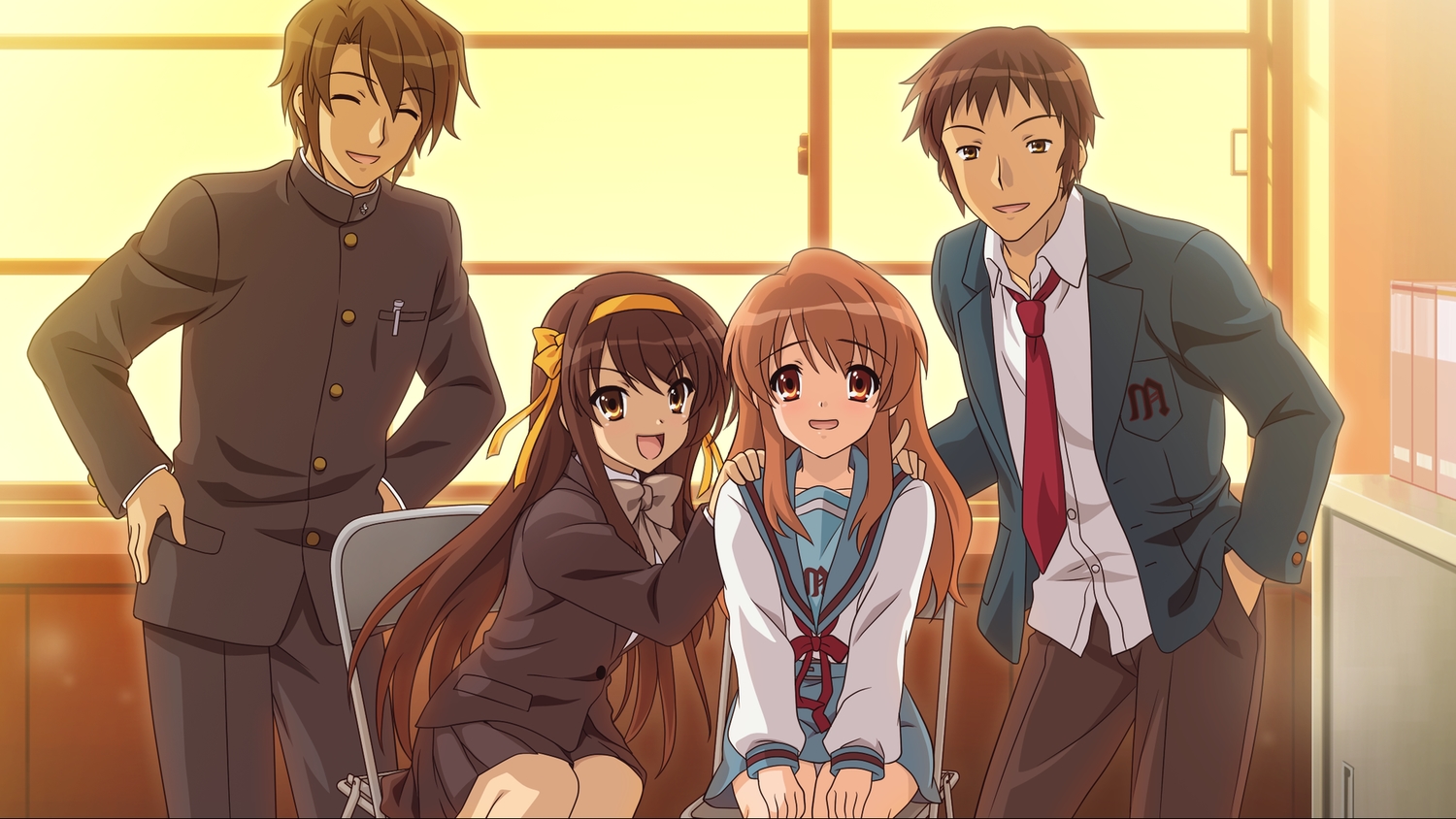 asahina_mikuru, blush, bow, brown_eyes, brown_hair, game_cg, group, headband