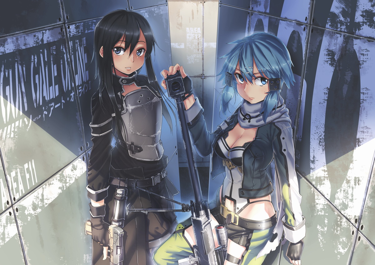 aoki_(miharuu), armor, black_hair, blue_eyes, blue_hair, bodysuit, breasts, cleavage