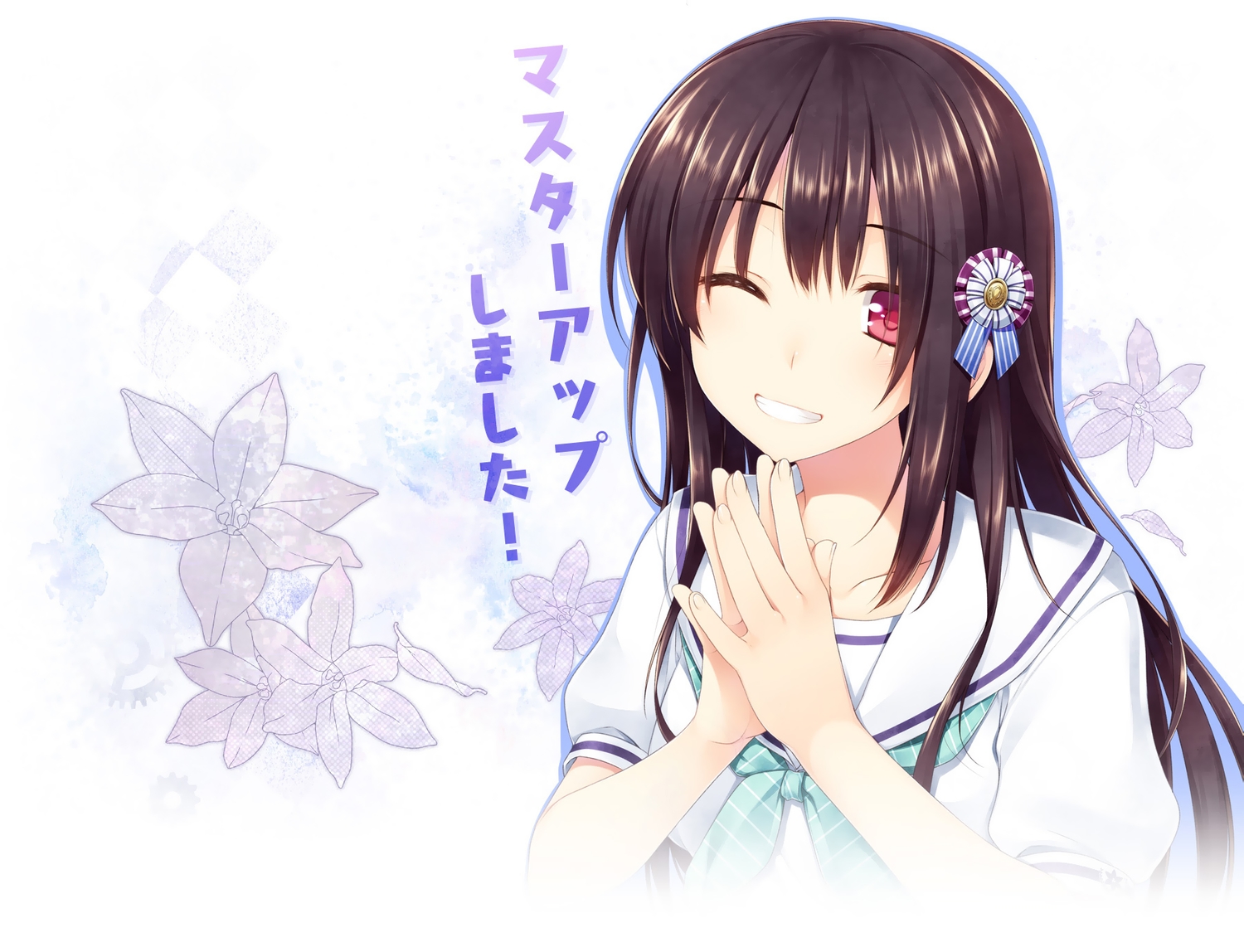 akabeisoft2, alpha_(alpha91), black_hair, boku_no_hitori_sensou, inuduca_rumi, school_uniform, wink