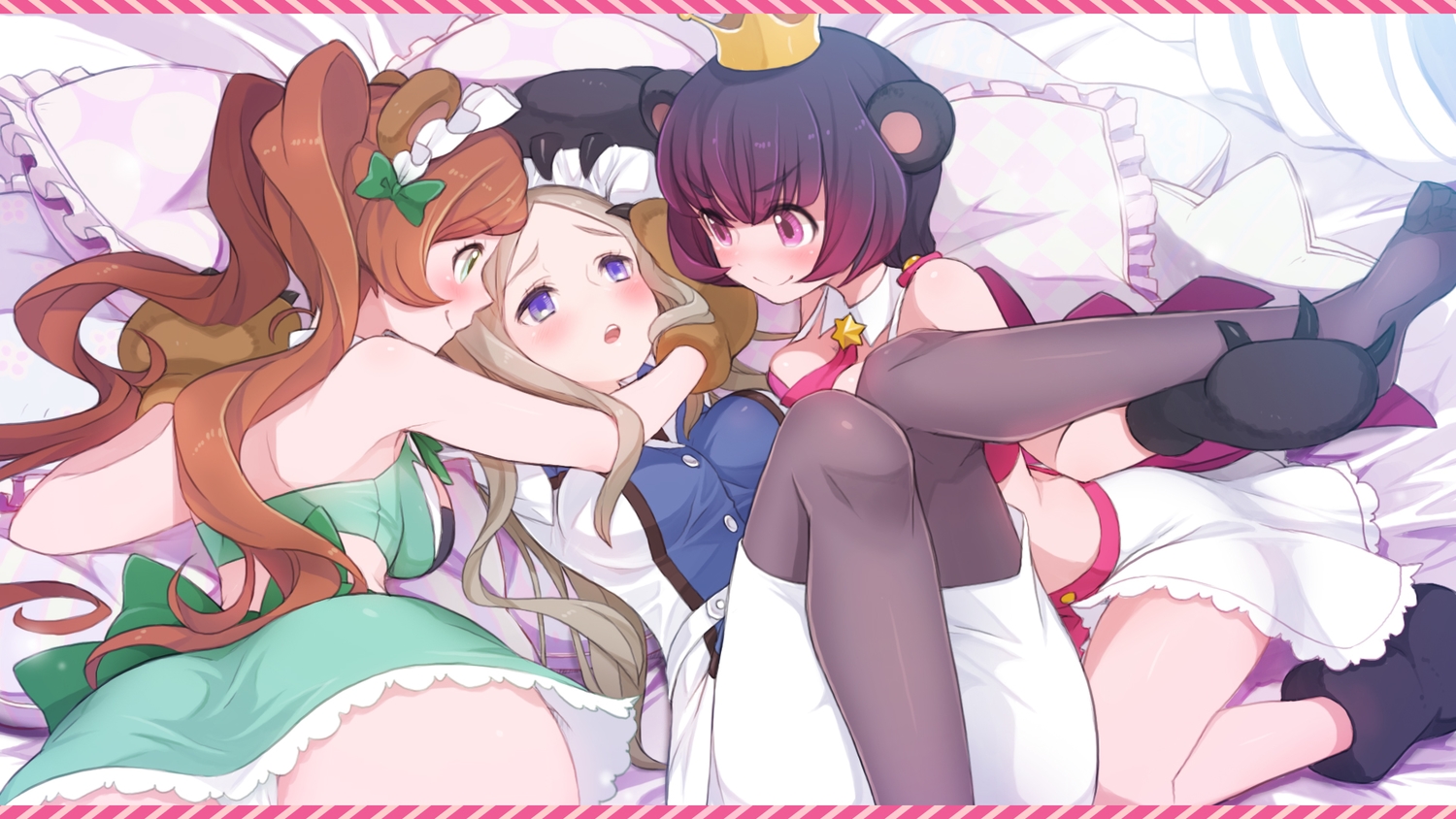 bed, blush, hanako_(jii), panties, tsubaki_kureha, underwear, yurigasaki_ruru, yuri_kuma_arashi, yurishiro_ginko