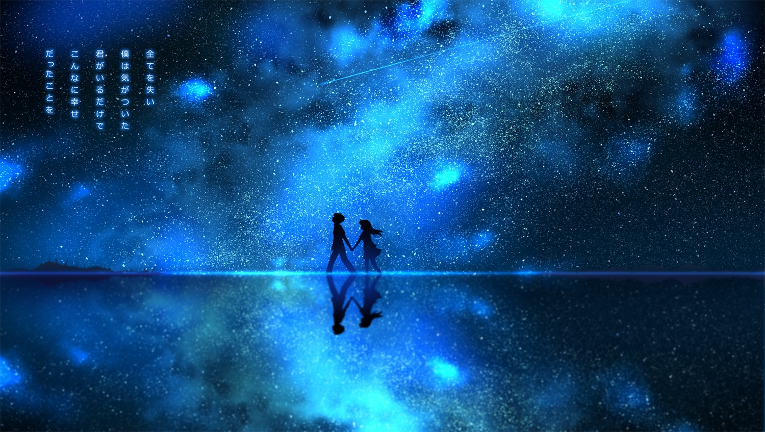 aki_(akisora_hiyori), blue, monochrome, night, original, scenic, silhouette, stars