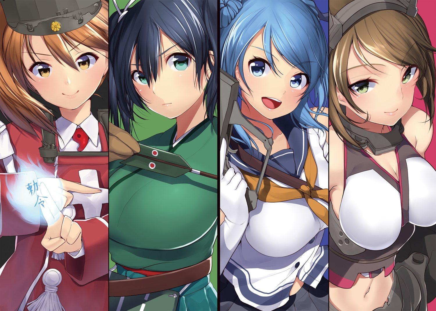 anthropomorphism, kantai_collection, mutsu_(kancolle), ryuujou_(kancolle), souryuu_(kancolle), tagme_(artist), urakaze_(kancolle)