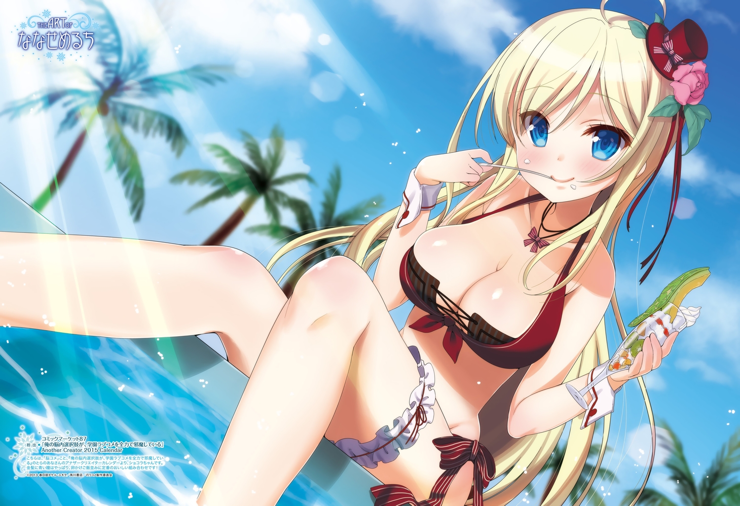 bikini, blonde_hair, blue_eyes, chocolat_(noukome), dengeki_moeoh, garter, jpeg_artifacts, nanase_meruchi, ore_no_nounai_sentakushi_ga_gakuen_love-comedy_wo_zenryoku_de_jama_shiteru, swimsuit, water