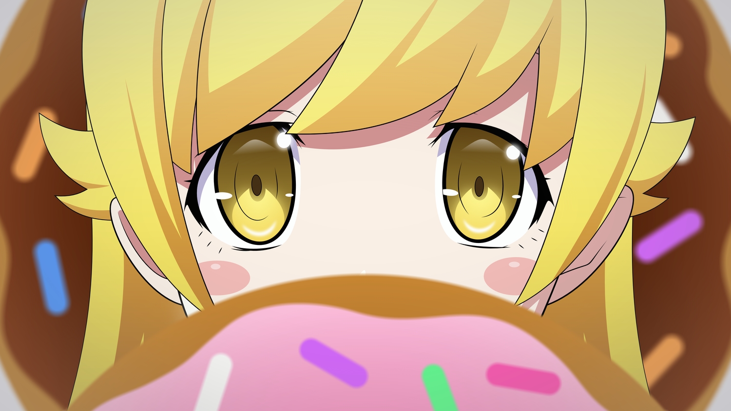 blonde_hair, close, loli, monogatari_(series), nisemonogatari, oshino_shinobu, vampire, yellow_eyes