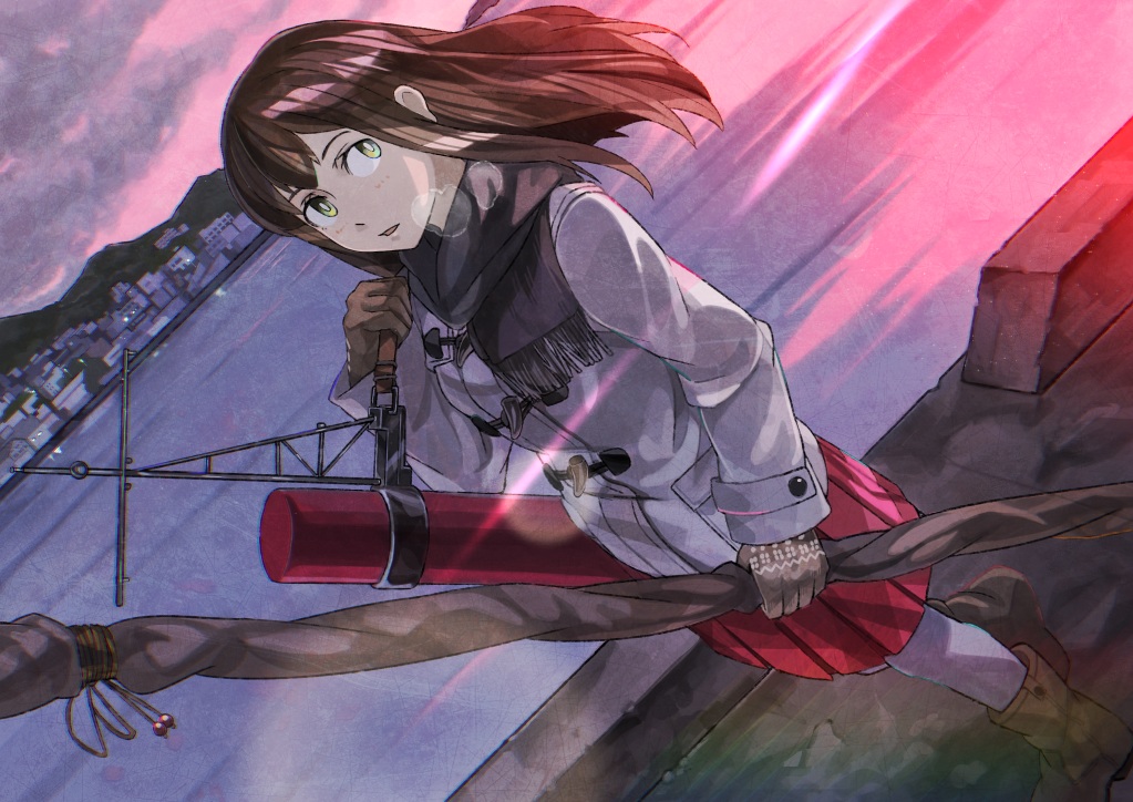 akagi_(kancolle), anthropomorphism, boots, building, city, kantai_collection, naro0427, scarf