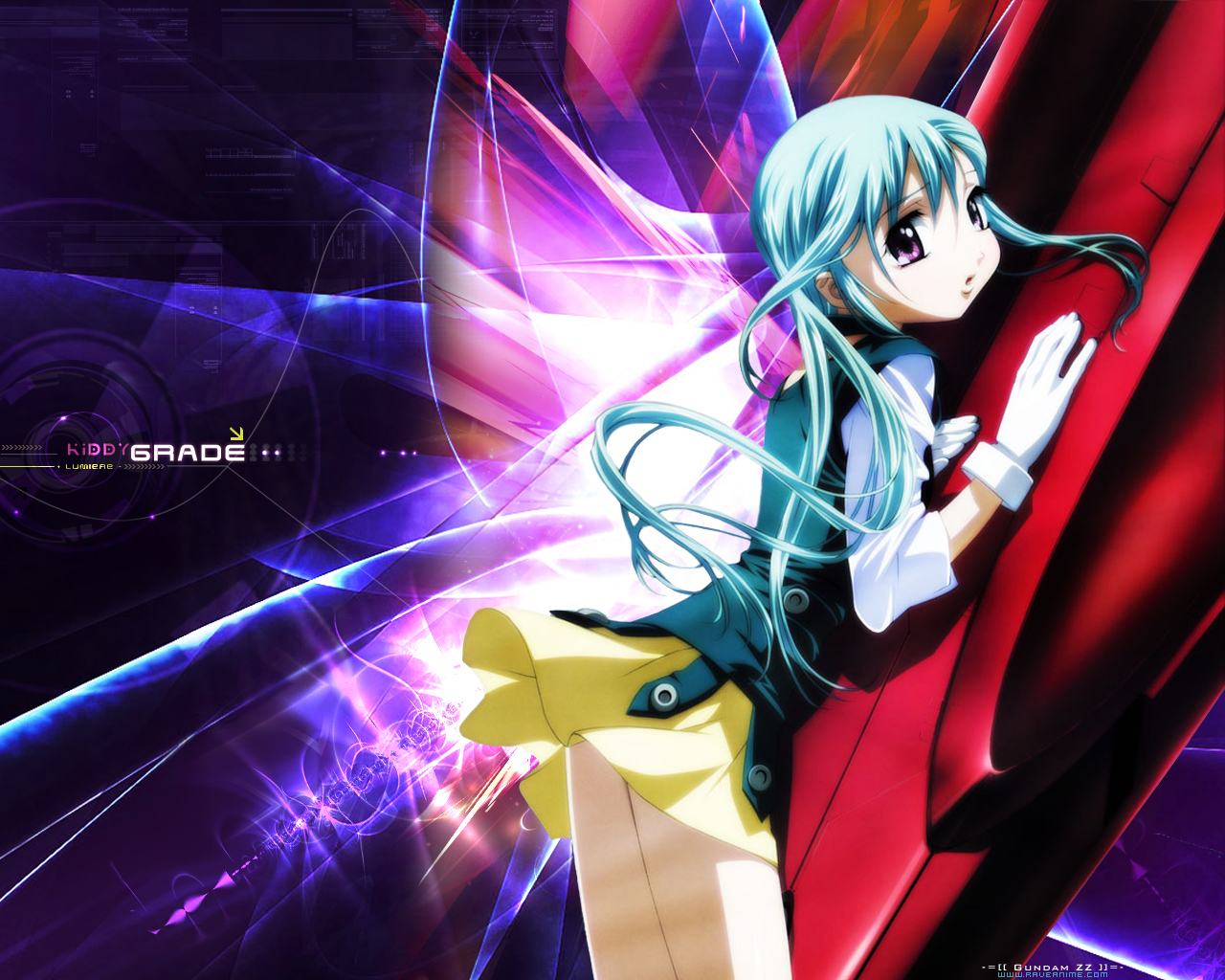aqua_hair, gloves, gotoh_keiji, kiddy_grade, lumiere, purple_eyes
