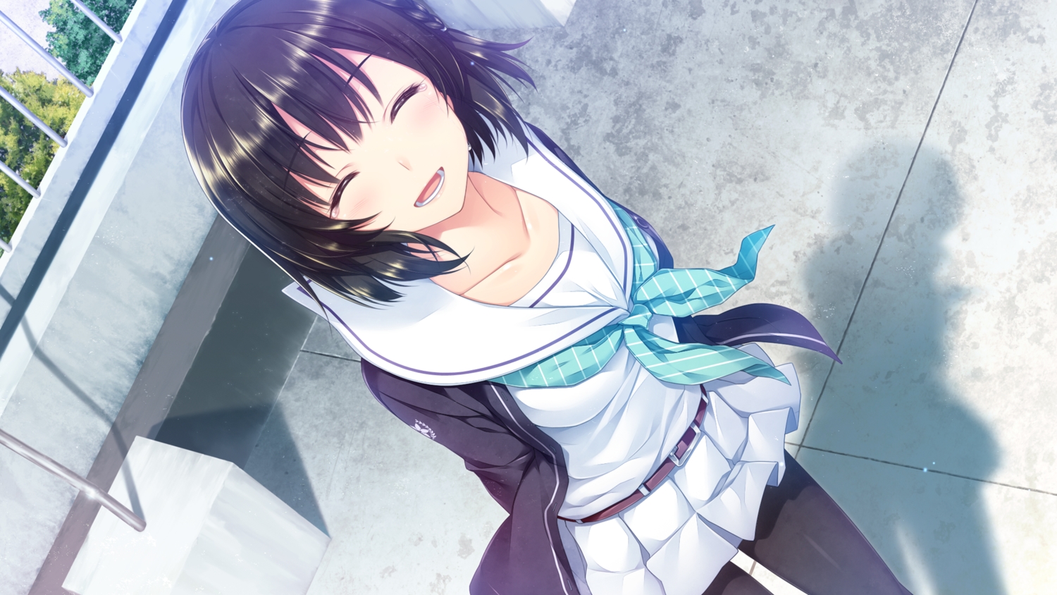 akabeisoft2, alpha_(alpha91), black_hair, boku_no_hitori_sensou, crying, game_cg, nishikido_yuka, pantyhose, school_uniform, short_hair, skirt, tears