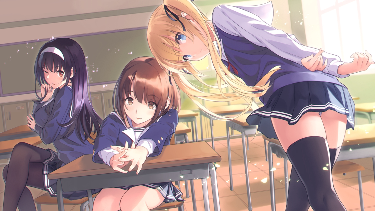 black_hair, blonde_hair, blue_eyes, brown_eyes, brown_hair, kasumigaoka_utaha, katou_megumi, long_hair
