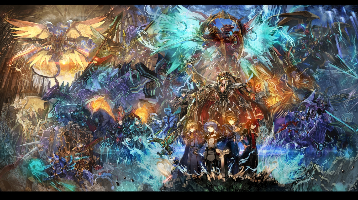 animal, armor, bird, cardfight!!_vanguard, gun, mecha, sendou_aichi, spear, sword, ultimate_asuka, weapon