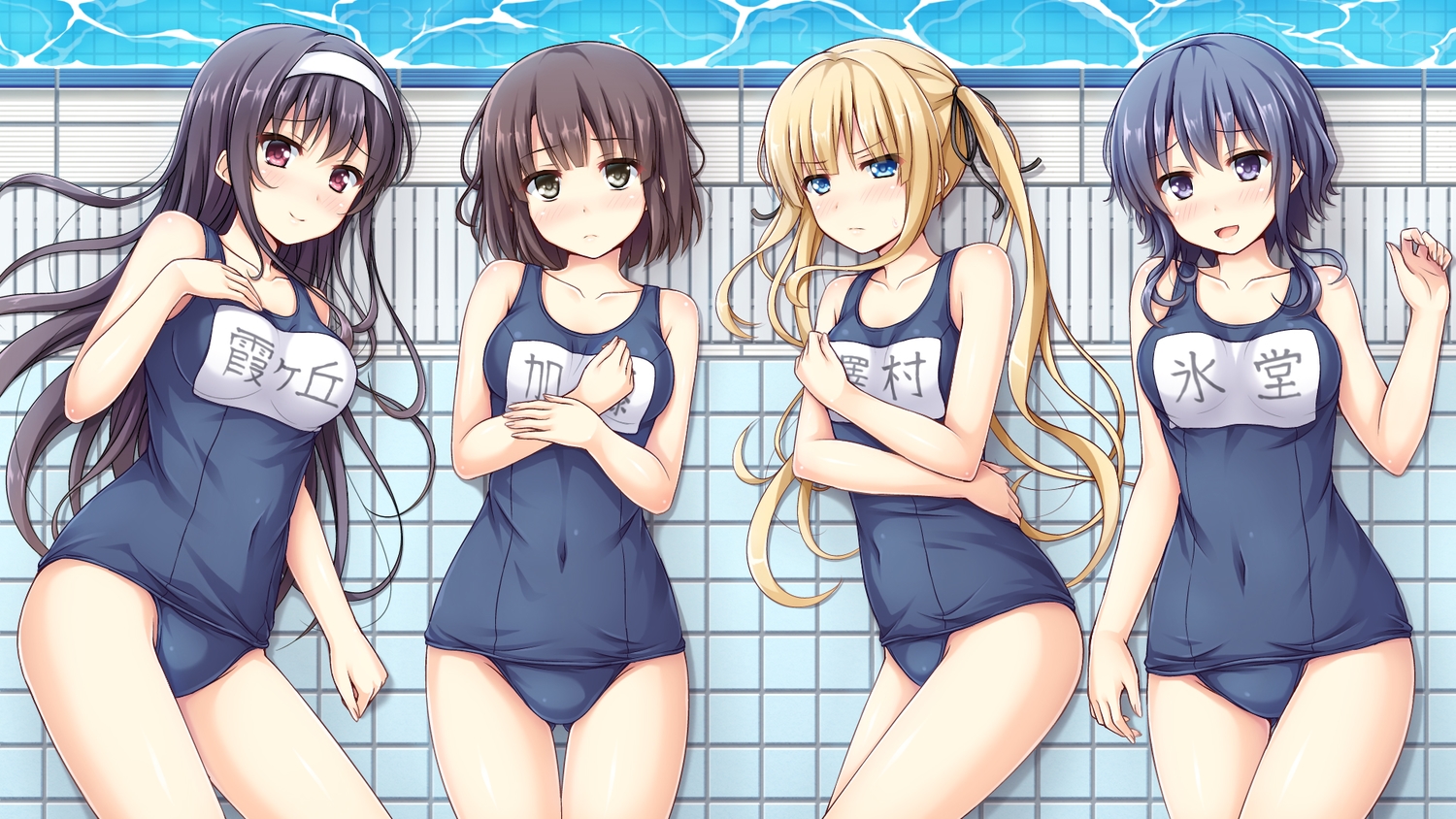 black_hair, blonde_hair, blush, breasts, brown_hair, group, headband, hyoudou_michiru