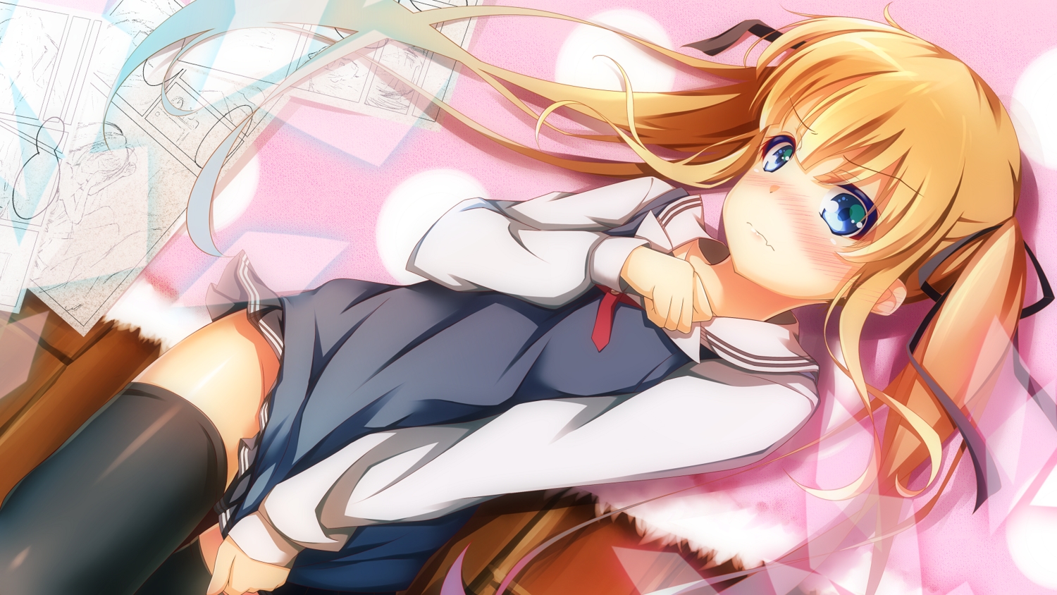 akira_irodori, blonde_hair, blue_eyes, blush, long_hair, saenai_heroine_no_sodatekata, sawamura_spencer_eriri, skirt, thighhighs
