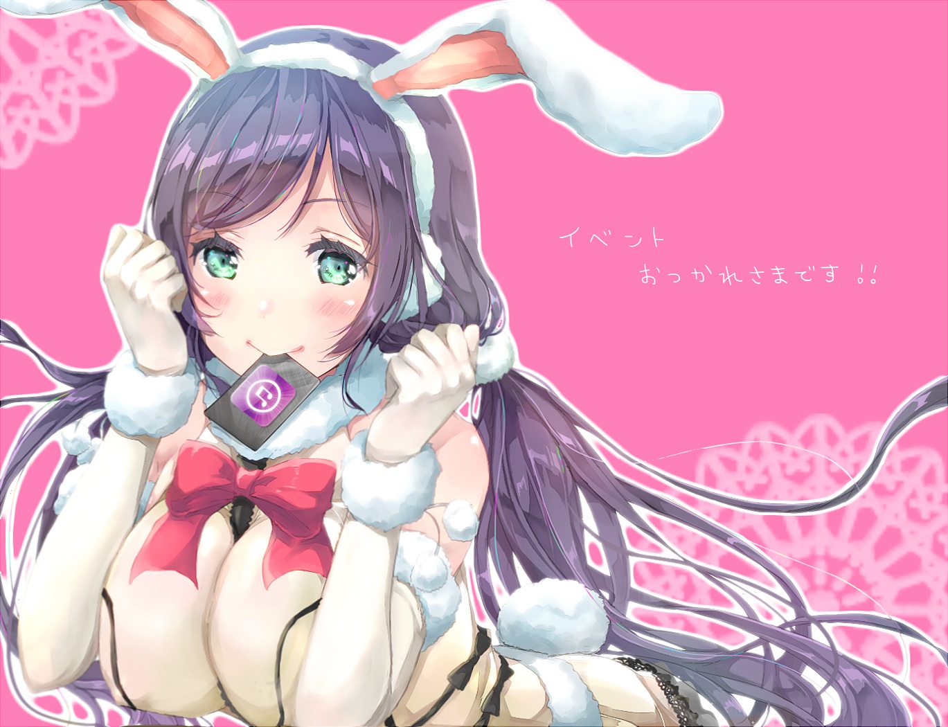 animal_ears, bunny_ears, bunnygirl, green_eyes, hinausa, long_hair, love_live!_school_idol_project, toujou_nozomi