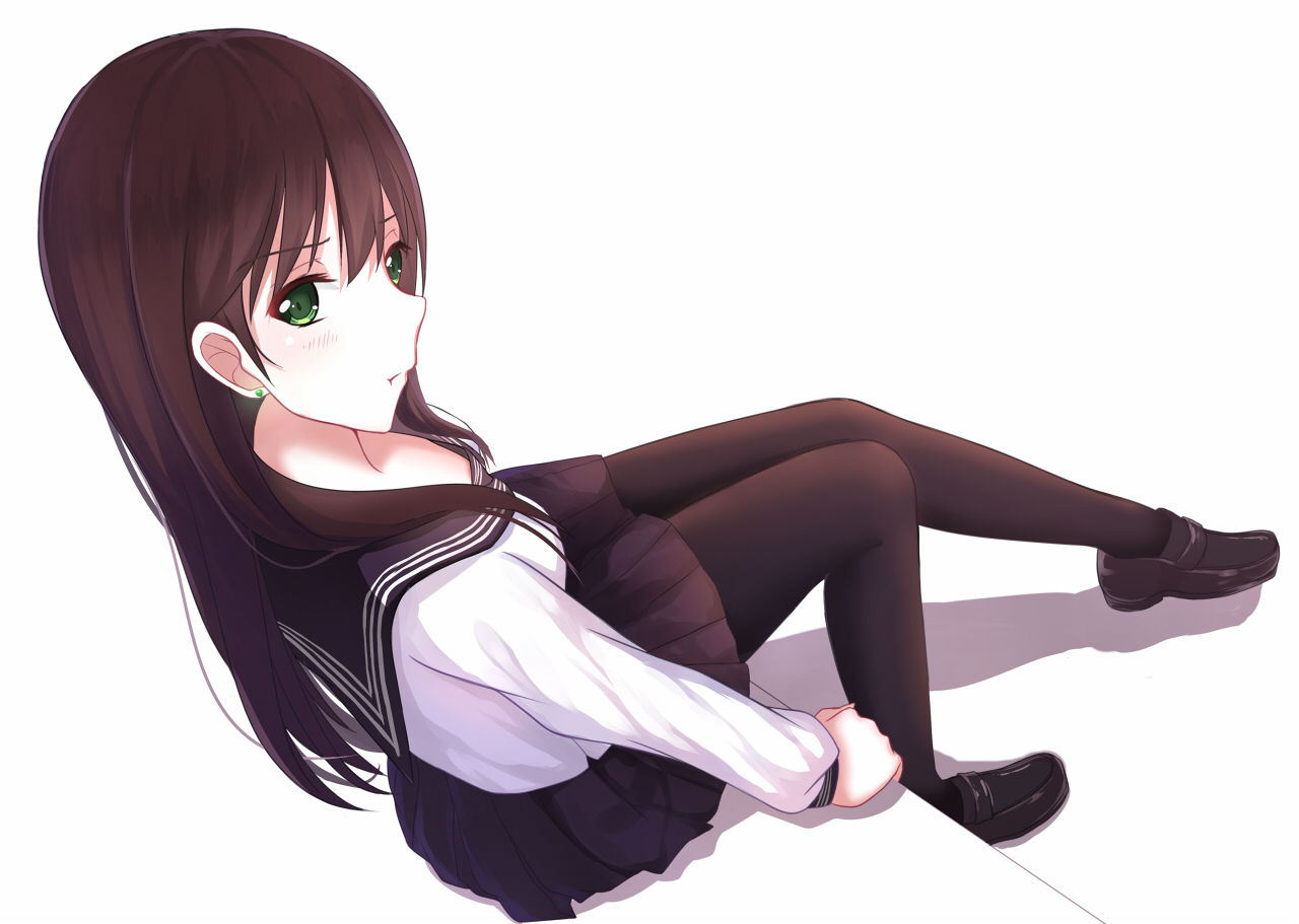 green_eyes, itachi_kanade, long_hair, original, pantyhose, school_uniform, skirt, white
