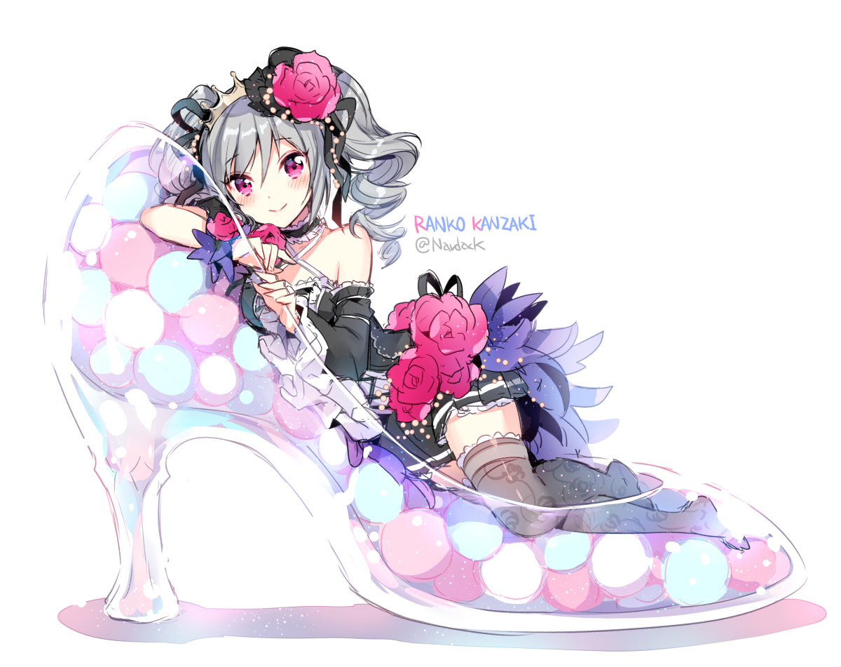 choker, dress, flowers, gray_hair, headdress, idolmaster, idolmaster_cinderella_girls, kanzaki_ranko