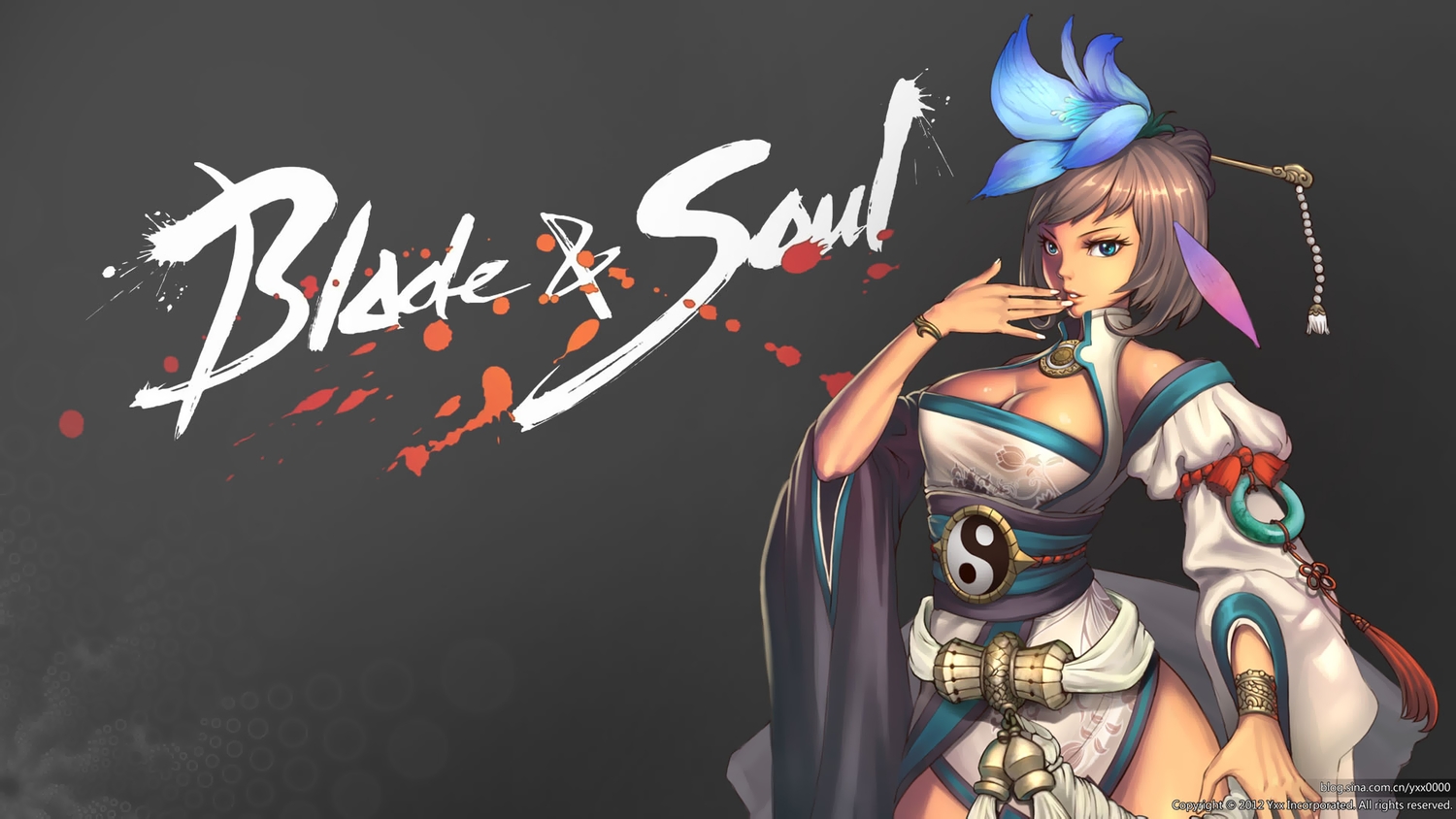 blade_&_soul, breasts, brown_hair, cleavage, headdress, jpeg_artifacts, short_hair, tagme_(character)