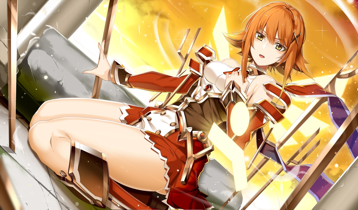 koko_shiguma, orange_hair, original, short_hair, skirt, yellow_eyes