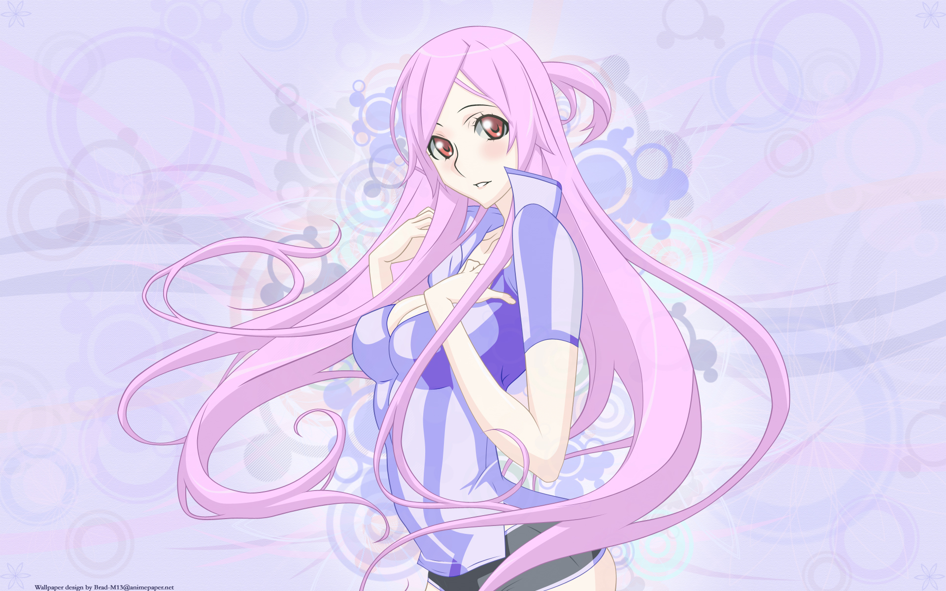 blush, breasts, cleavage, dragonaut, dragonaut_the_resonance, gray, long_hair, orange_eyes