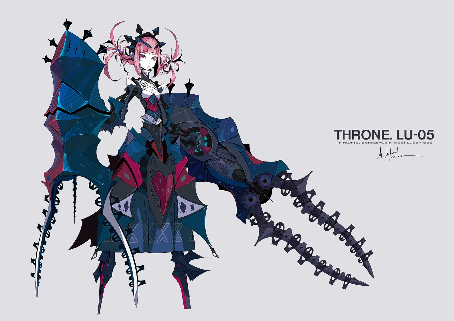 logo, mechagirl, original, palow, pink_eyes, pink_hair, signed, weapon
