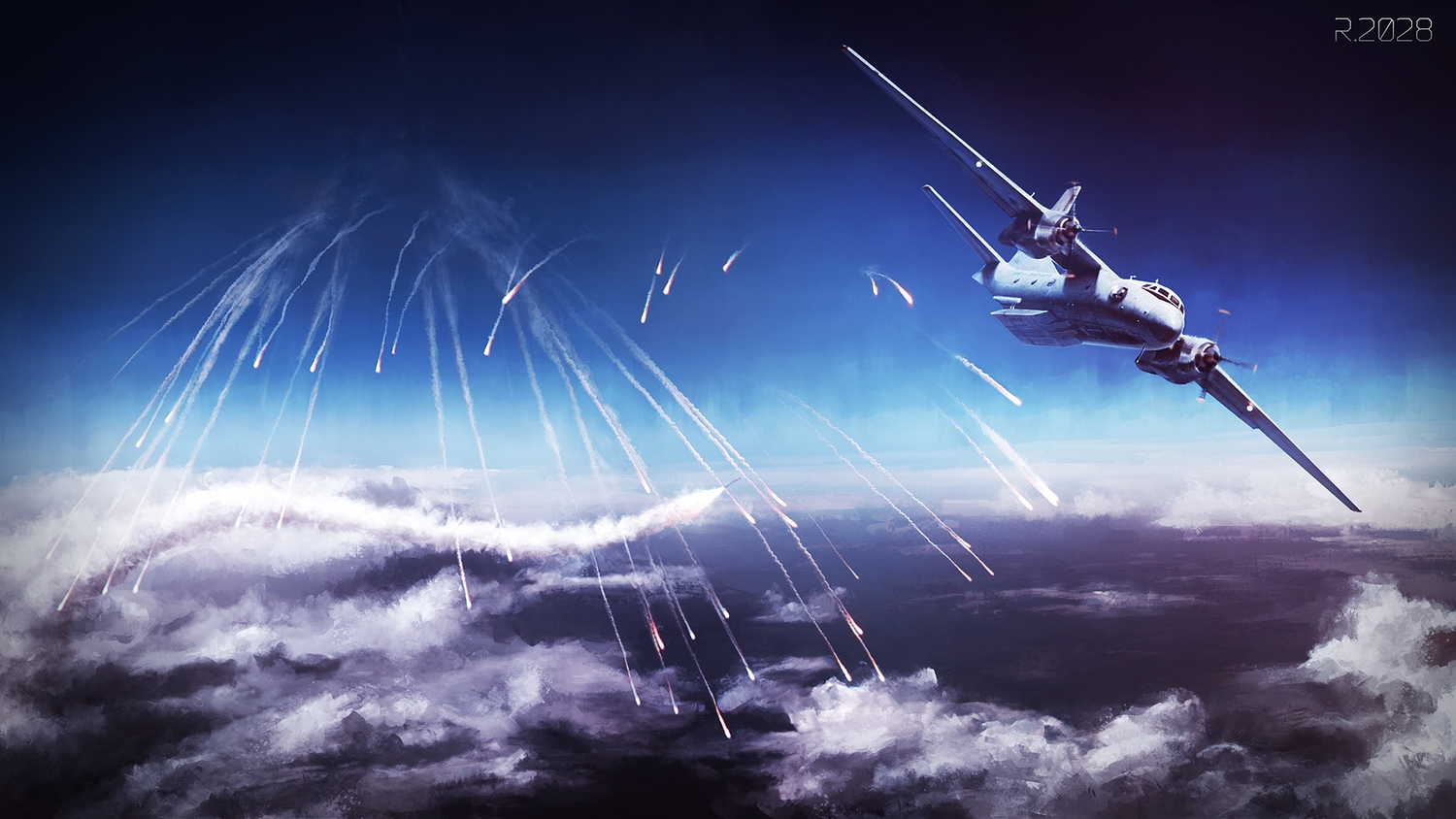 aircraft, clouds, no_humans, original, scenic, sky, yu-kun