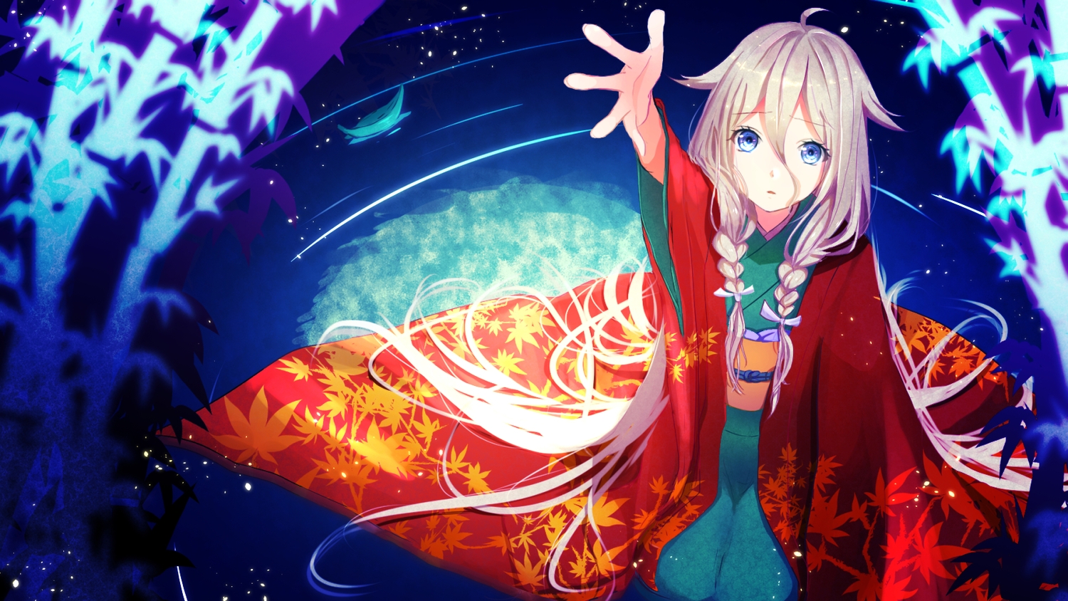 aqua_eyes, blue, braids, ia, japanese_clothes, kimono, long_hair, nekomaaro, vocaloid