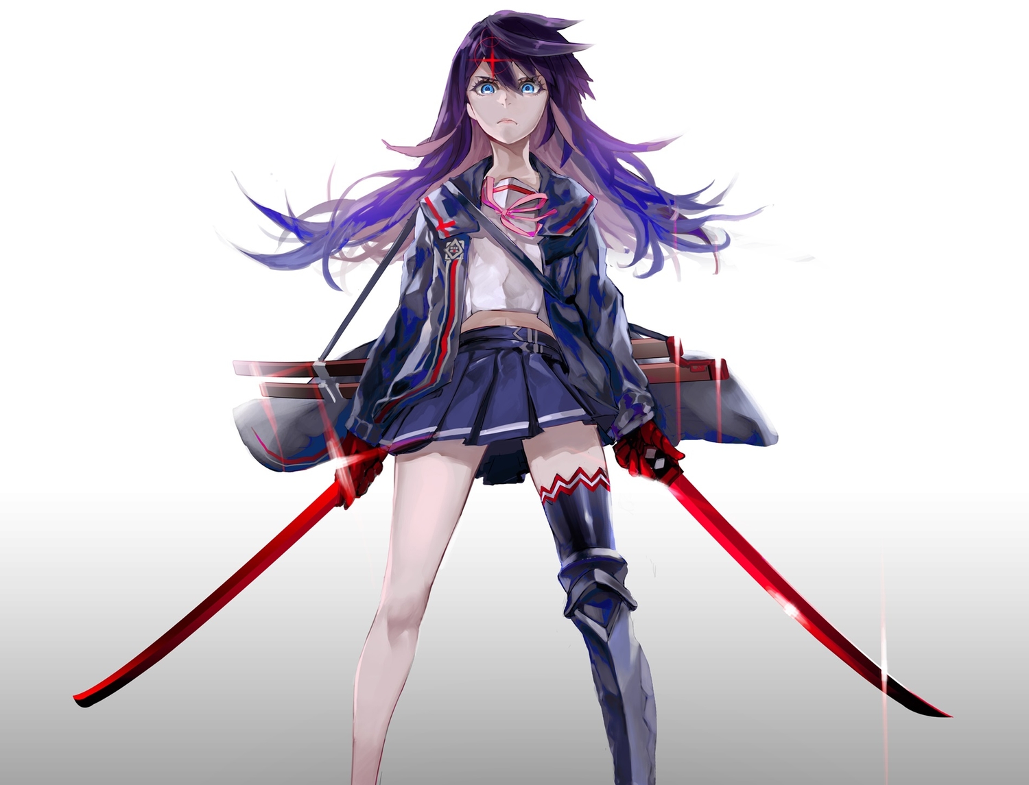 blue_eyes, futaba_(pffk), gradient, jpeg_artifacts, laio, long_hair, original, pixiv_fantasia, purple_hair, sword, weapon