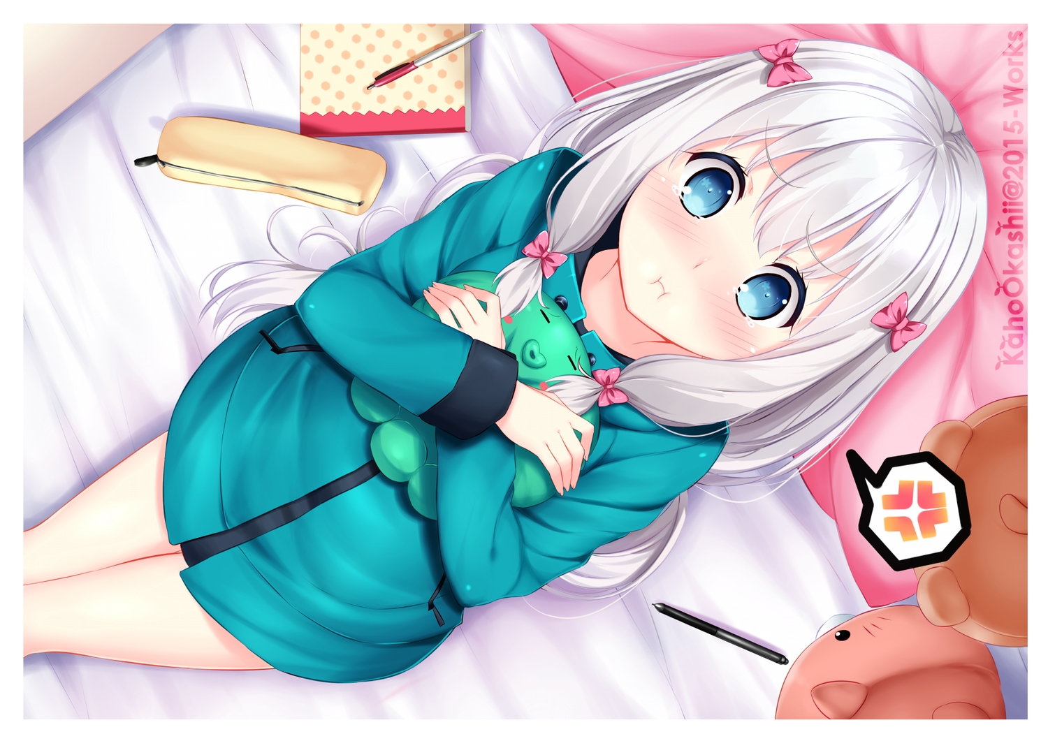 bed, blue_eyes, blush, bow, eromanga-sensei, izumi_sagiri, kaho_okashii, loli