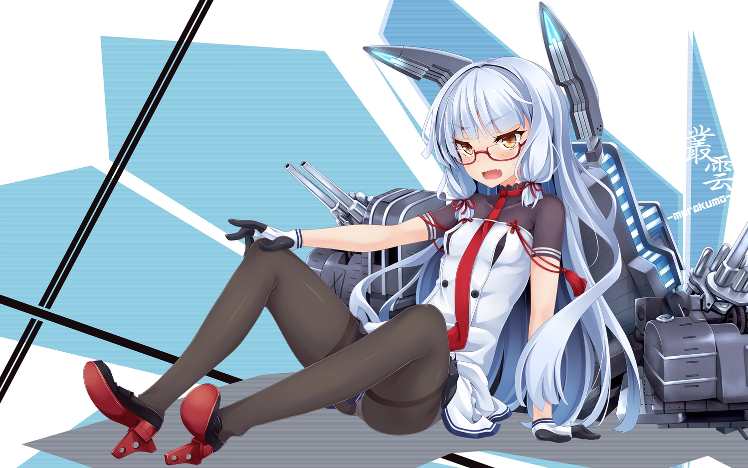 anthropomorphism, fang, glasses, gloves, kantai_collection, long_hair, murakumo_(kancolle), ogami_kazuki