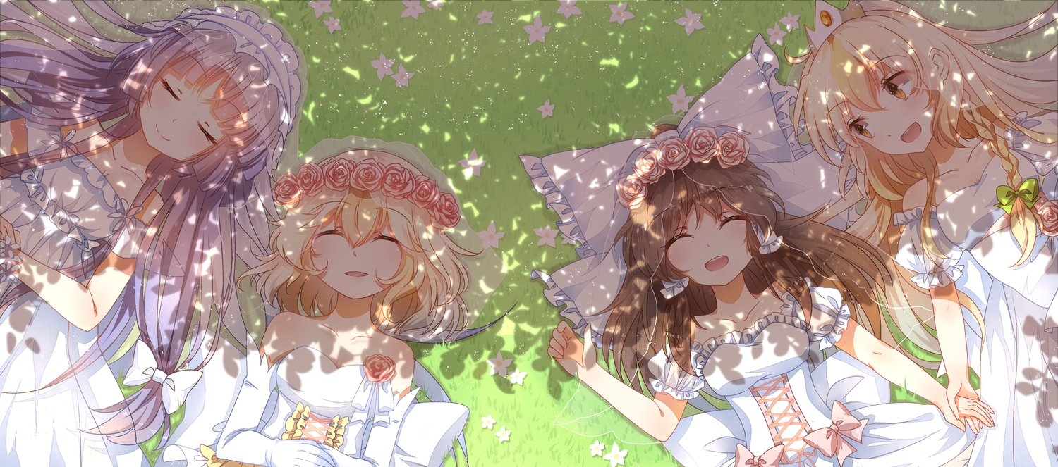 3000_xiao_chun, alice_margatroid, blonde_hair, braids, brown_hair, crown, dress, elbow_gloves