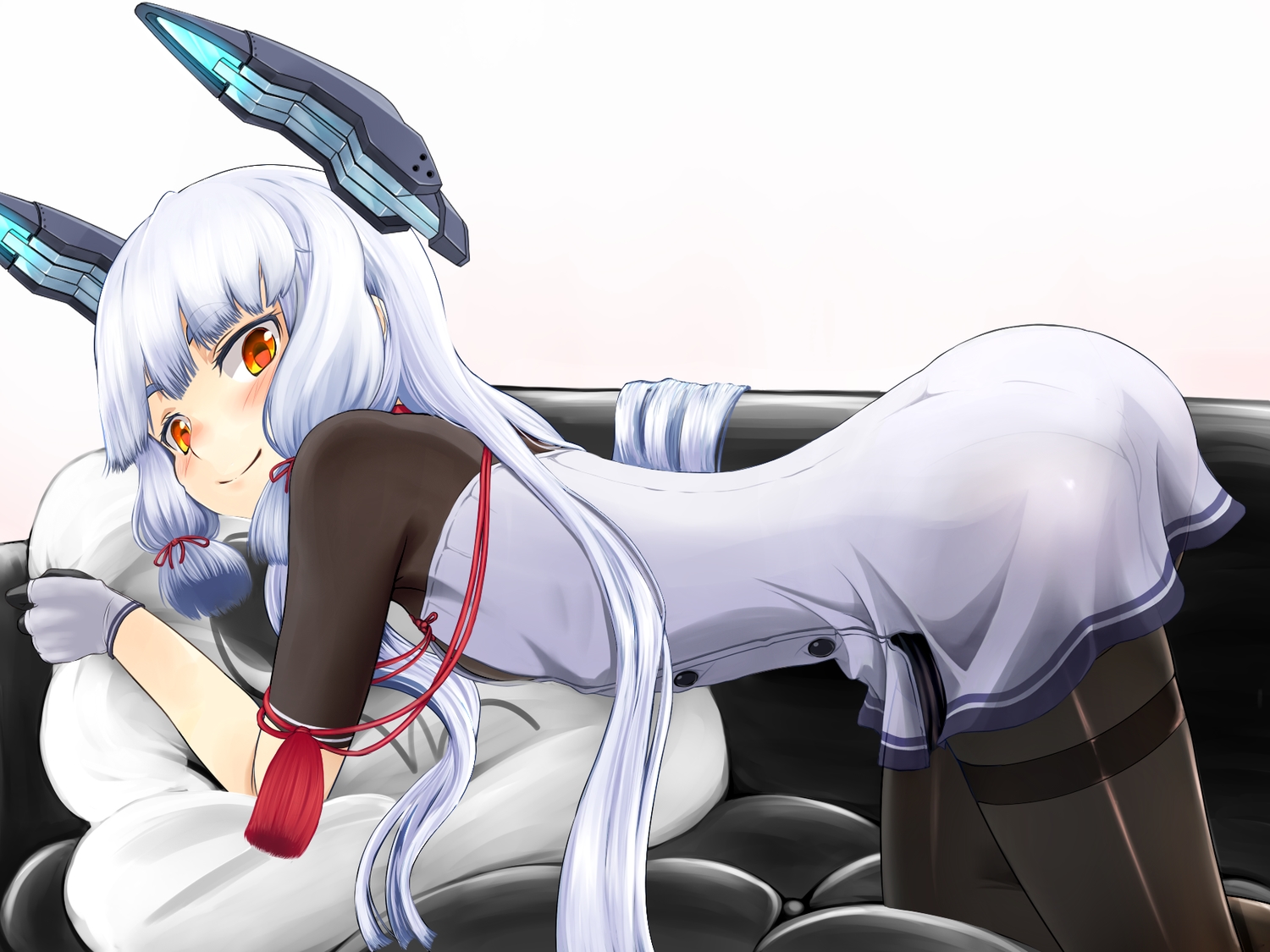 anthropomorphism, gloves, kantai_collection, long_hair, murakumo_(kancolle), pantyhose, tr-6, white_hair