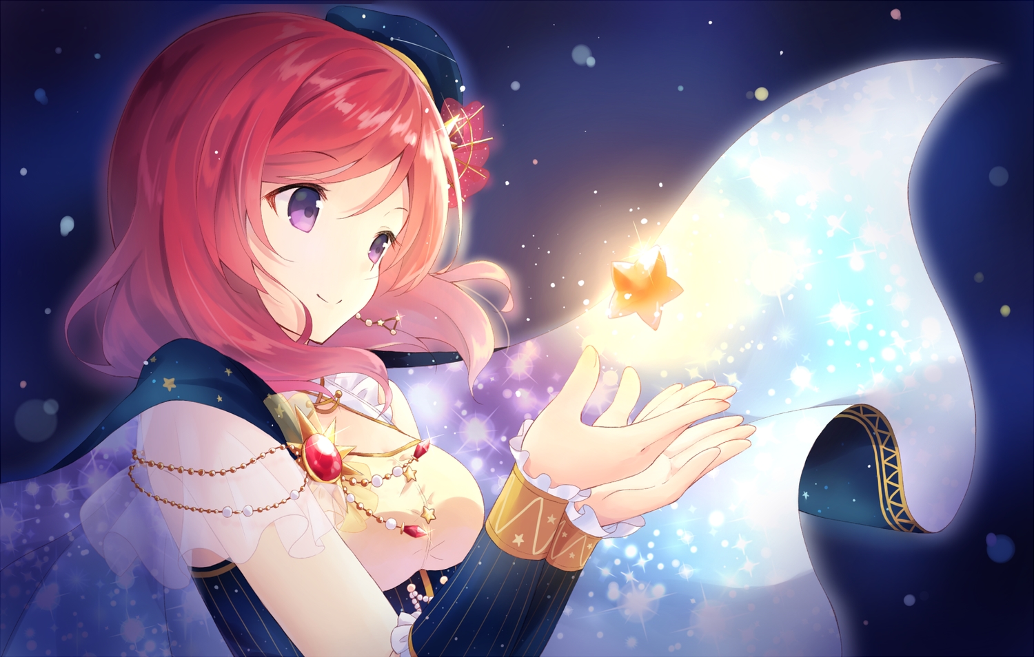 cape, hat, love_live!_school_idol_project, nishikino_maki, nonono_(nononotea), purple_eyes, short_hair, wristwear