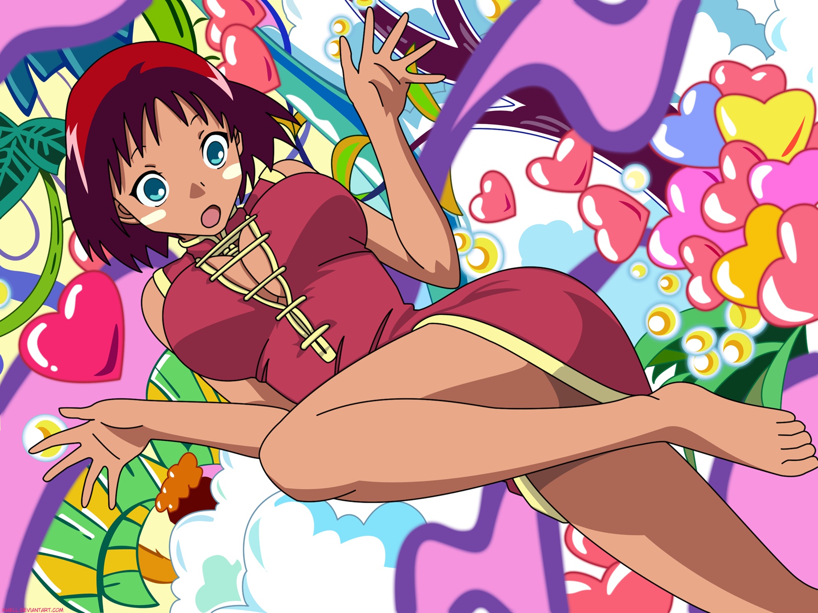 blue_eyes, breasts, cleavage, jungle_wa_itsumo_hale_nochi_guu, mari, red_hair