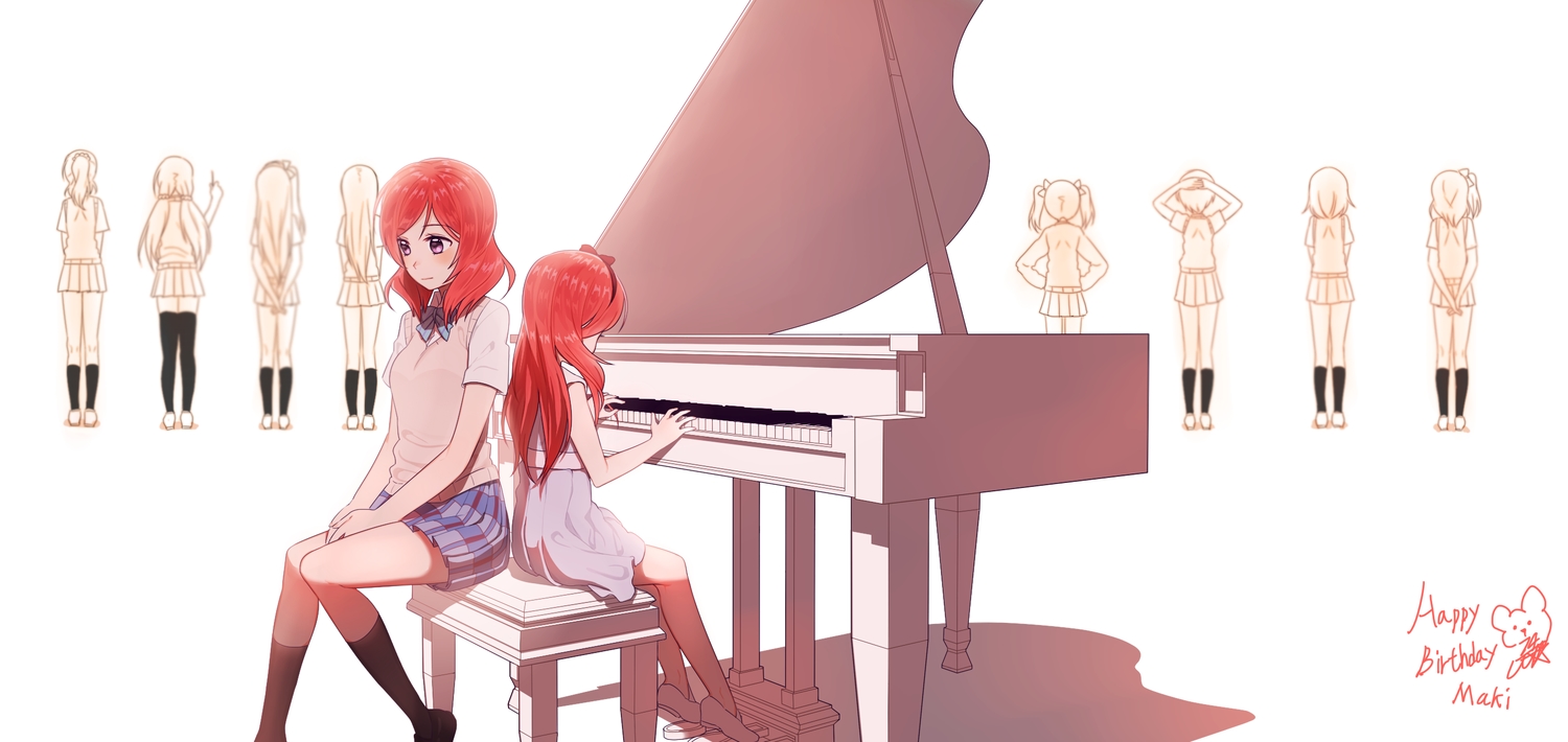 14_(vision5032), bow, dress, instrument, love_live!_school_idol_project, nishikino_maki, piano, pink_eyes