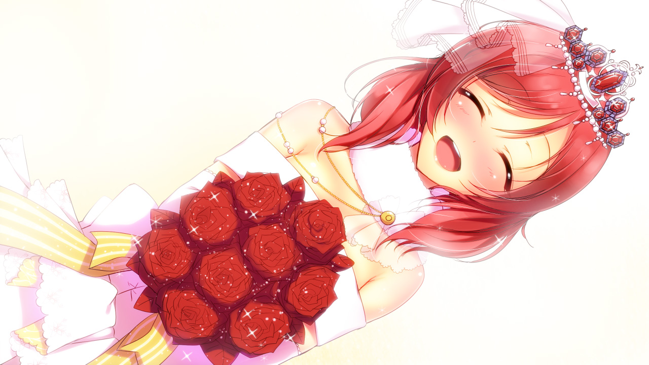 blush, dress, flowers, love_live!_school_idol_project, nishikino_maki, red_hair, rose, scarf