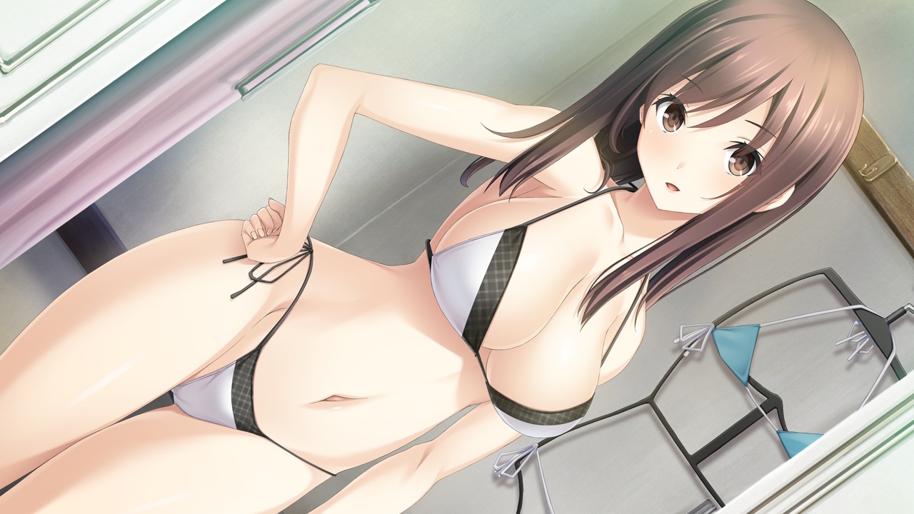 bikini, brown_eyes, brown_hair, game_cg, giga, haru_kiss, long_hair, mikoto_akemi, shiraishi_aoi, swimsuit