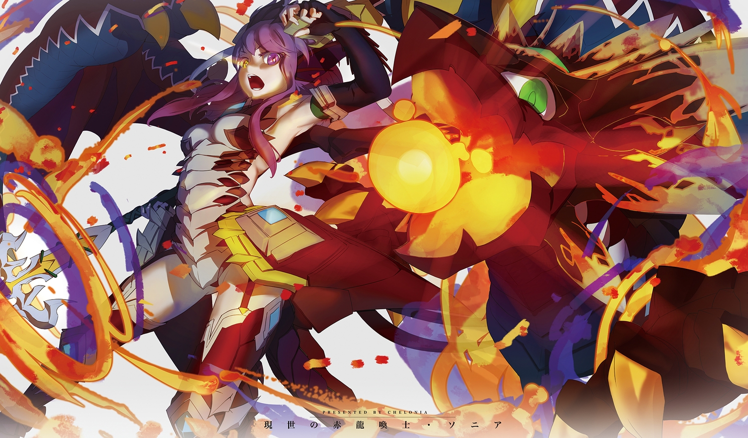 bicolored_eyes, chelonia, elbow_gloves, gloves, pink_hair, puzzle_&_dragons, sonia_(p&d), thighhighs