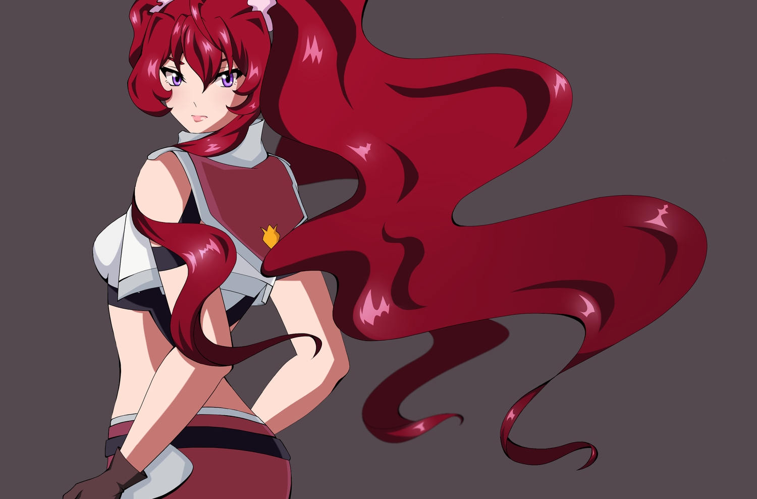 cross_ange, gloves, gray, hildegard_schlievogt, long_hair, momodesuuu, purple_eyes, red_hair, twintails