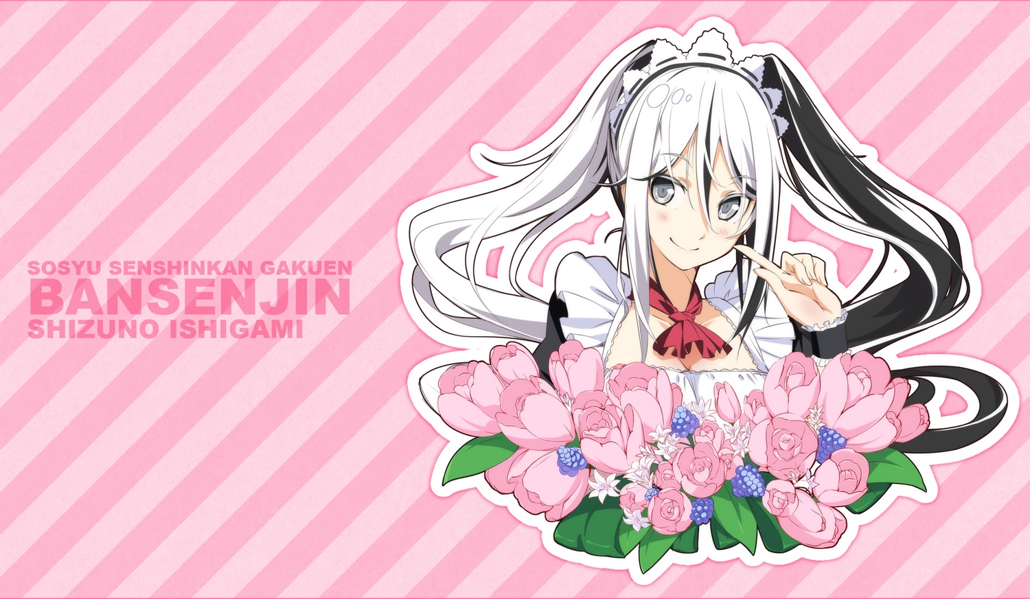 breasts, cleavage, flowers, g_yuusuke, ishigami_shizuno, light, maid, pink