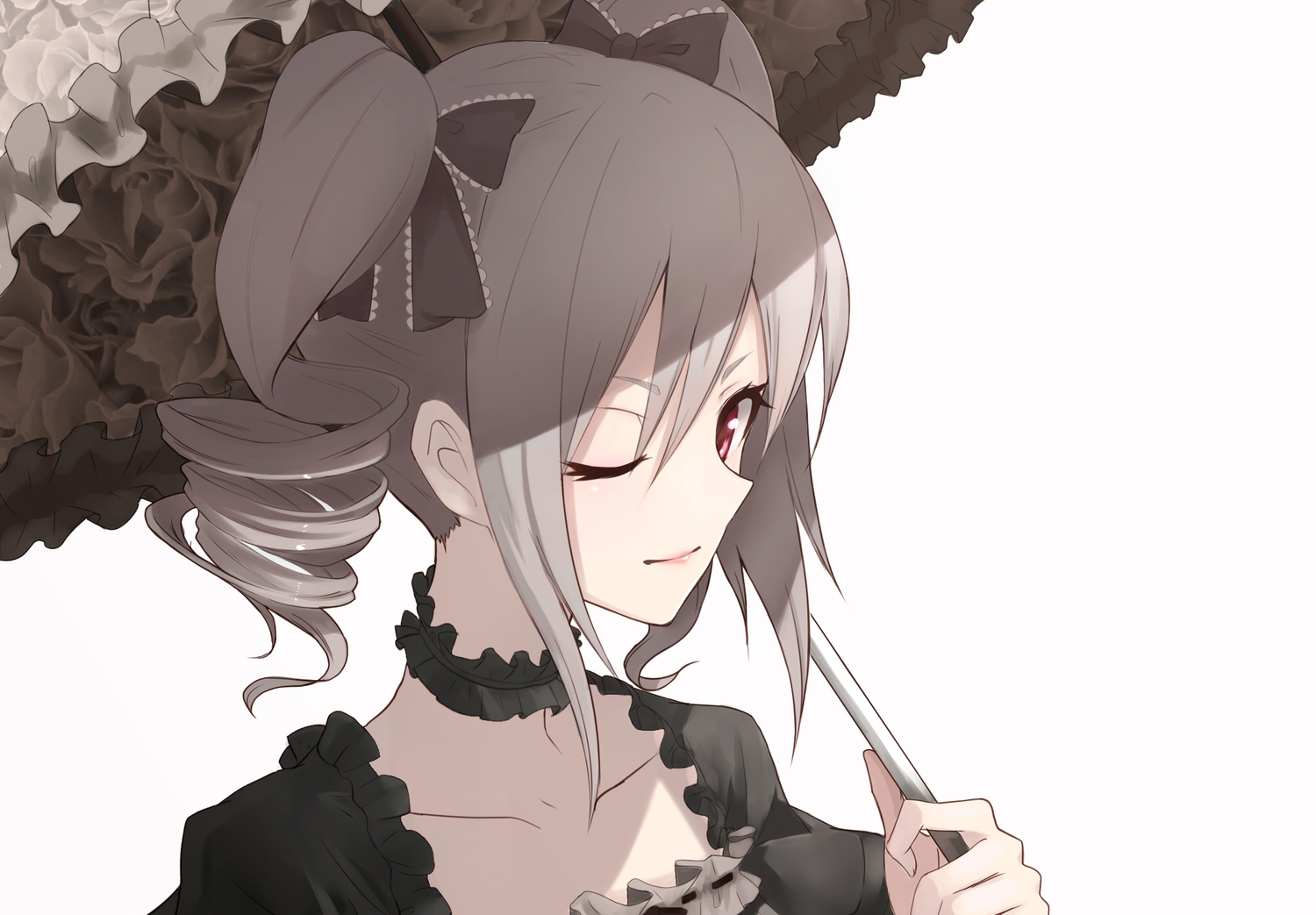 choker, fami_(yellow_skies), idolmaster, idolmaster_cinderella_girls, kanzaki_ranko, red_eyes, twintails, umbrella