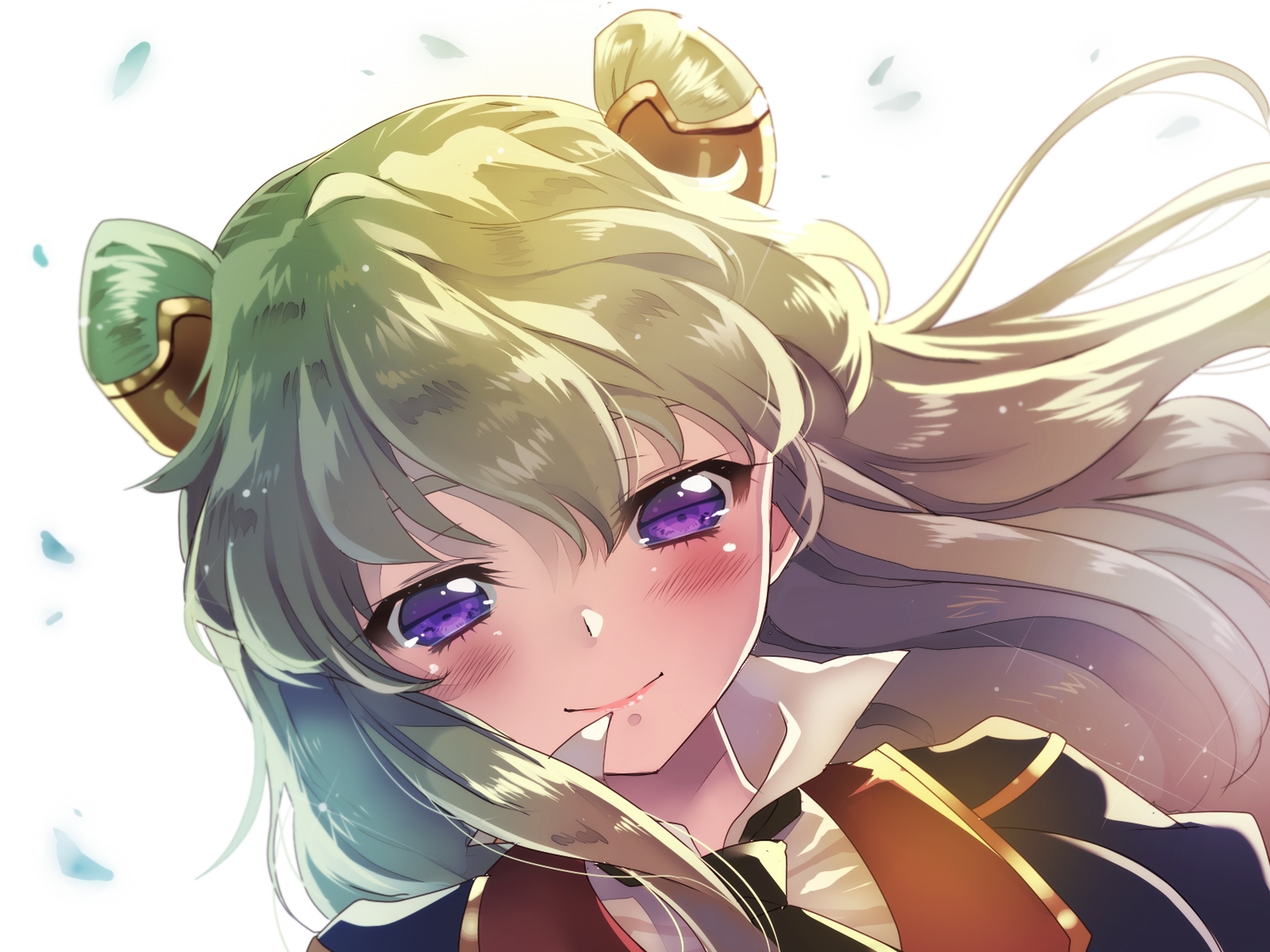 blush, close, code_geass, green_hair, hikarino, leila_(code_geass), long_hair, purple_eyes, tie