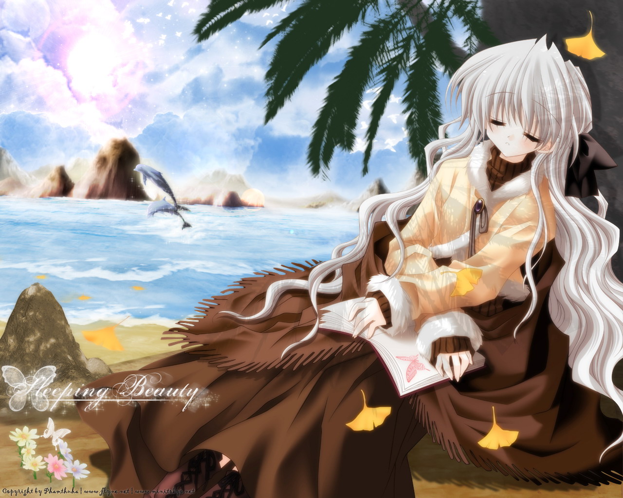 animal, autumn, beach, book, dolphin, flowers, long_hair, re-laive