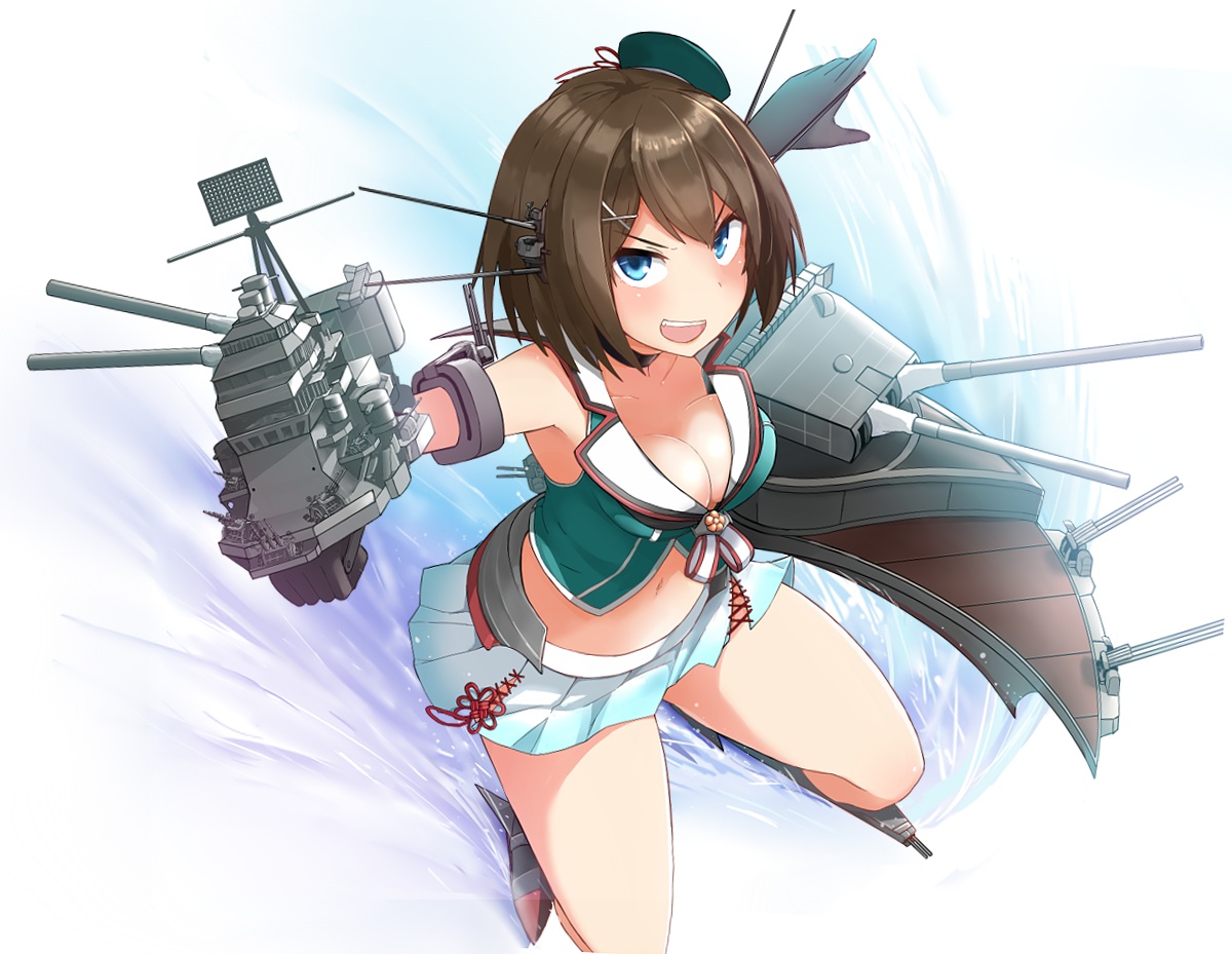 anthropomorphism, blue_eyes, breasts, brown_hair, cleavage, kantai_collection, maya_(kancolle), tagme_(artist)
