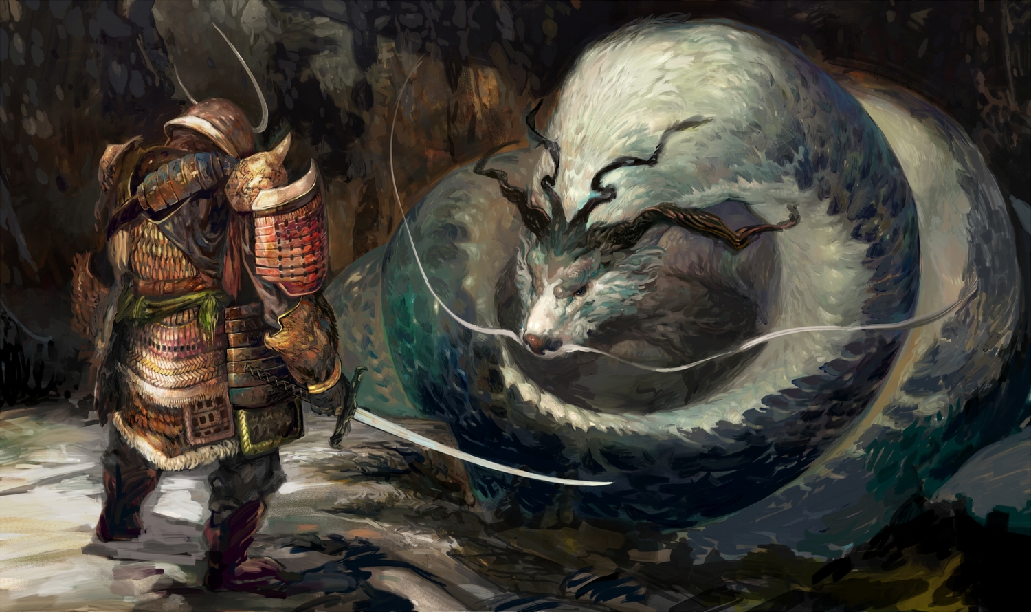 armor, dragon, horns, onion_(onion_and_pi-natto), original, samurai, sword, weapon