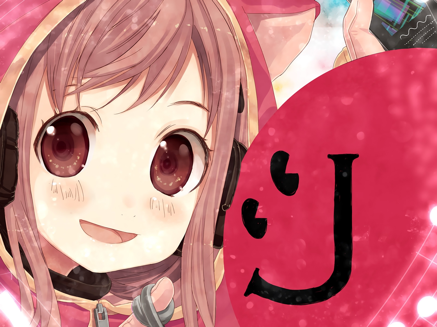animal_ears, brown_eyes, brown_hair, close, headphones, jpeg_artifacts, original, shiro_(octet)