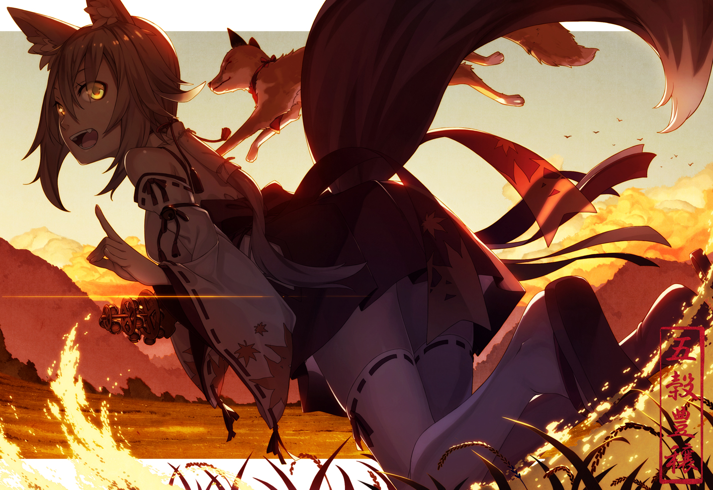 animal, animal_ears, fang, fox, foxgirl, japanese_clothes, kimura_(ykimu), miko