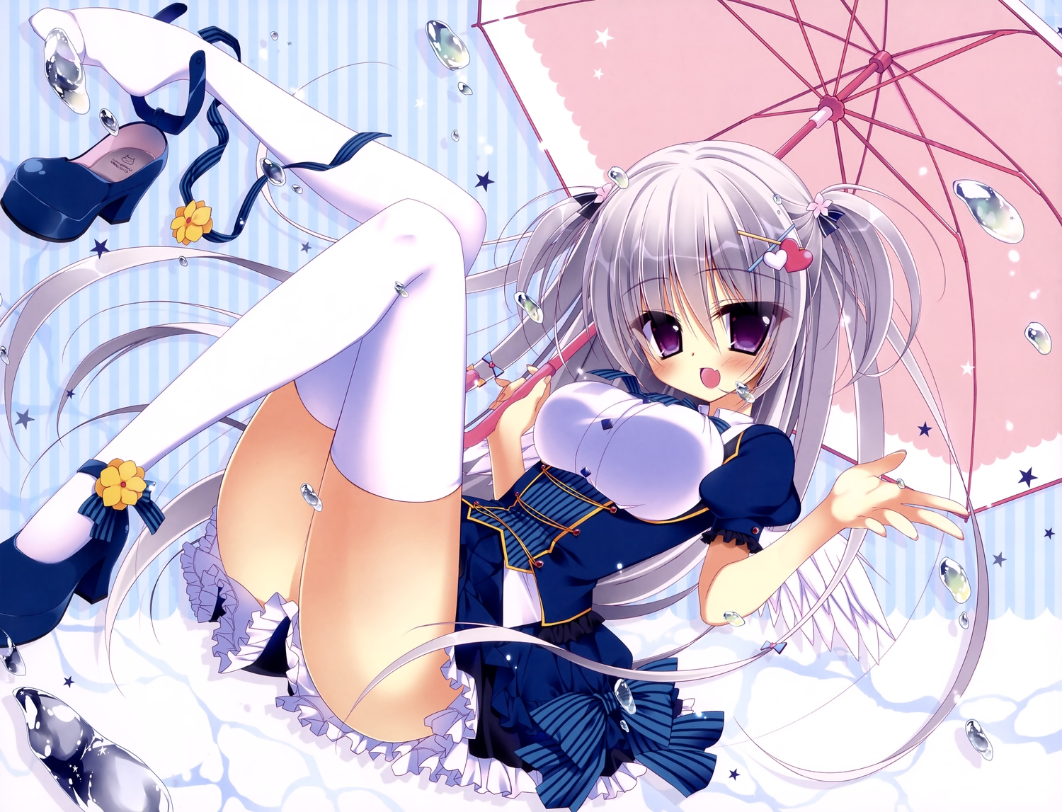 ass, bubbles, dengeki_moeoh, gray_hair, long_hair, nanaca_mai, original, purple_eyes